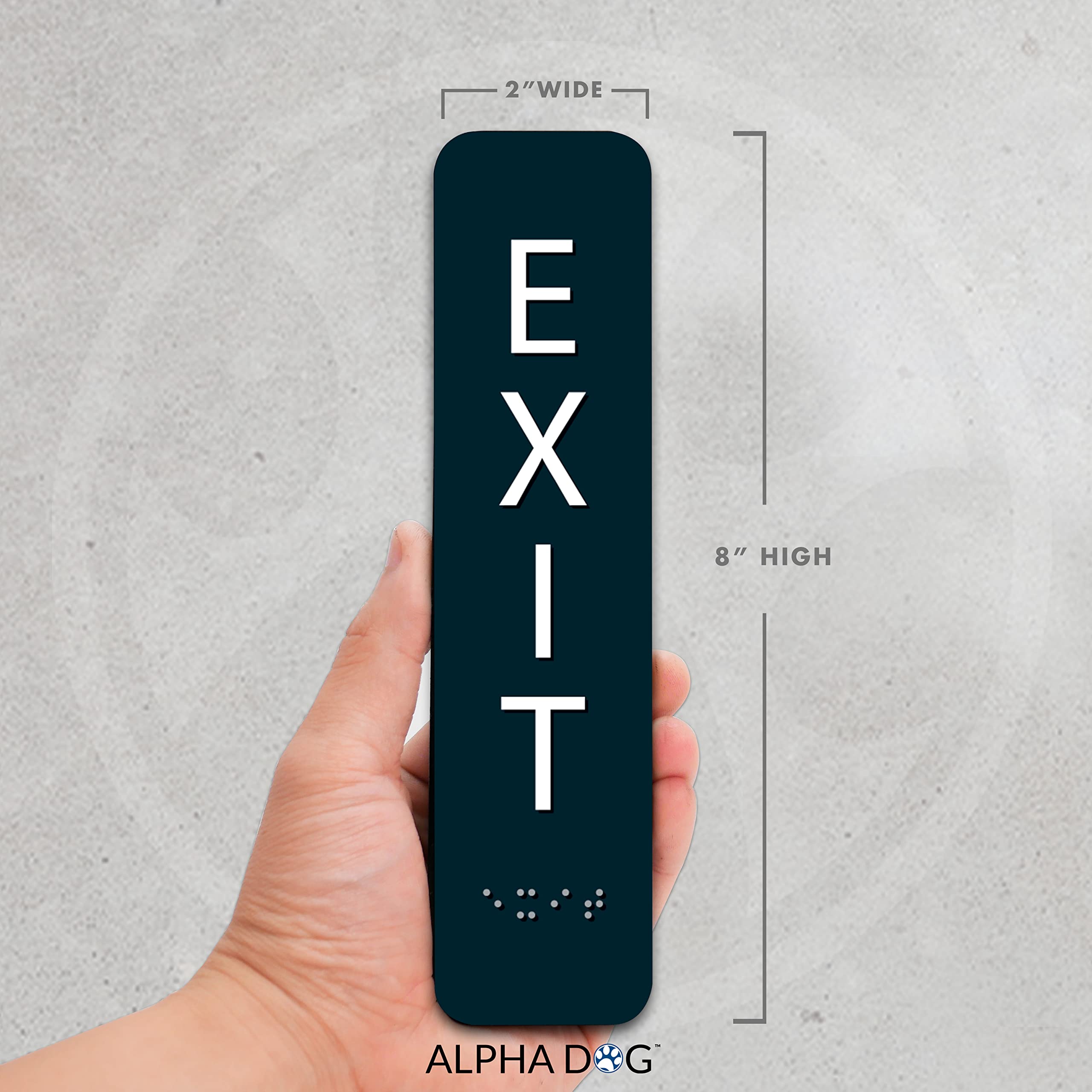 Alpha Dog Vertical Braille Exit Sign - 8x2 inches, ADA Compliant, Indoor/Outdoor, Black, Easy Install, USA Made