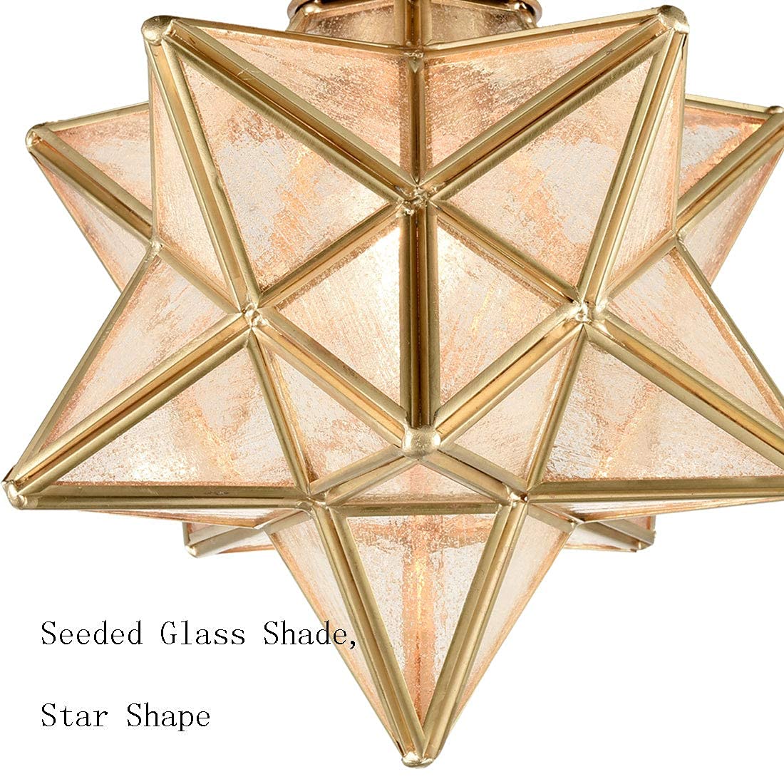Brass Modern Moravian Star Ceiling Light Semi-Flush Mount With 8 Inch Seeded Glass