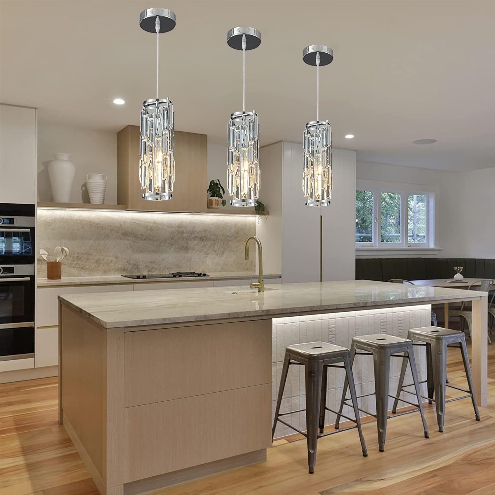 Jengush Modern Battery Operated Pendant Light with Remote Control, Chrome, 6 RGB Colors, Model 9132848010628