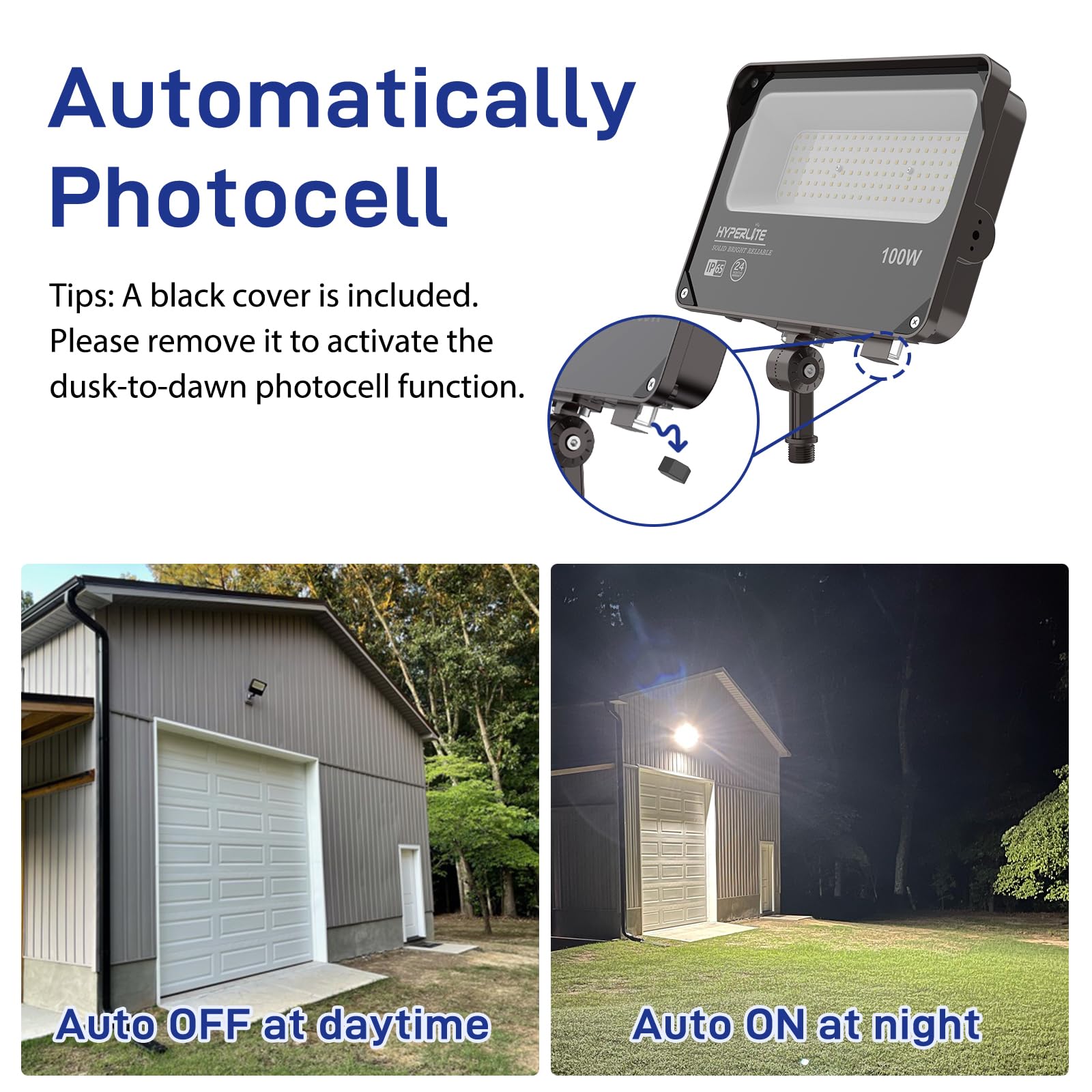 Hyperlite Led Flood Light With Dusk To Dawn Photocell, 11000Lm Led Security Flood Lights Outdoor, 5000K Daylight Ip65 Waterproof