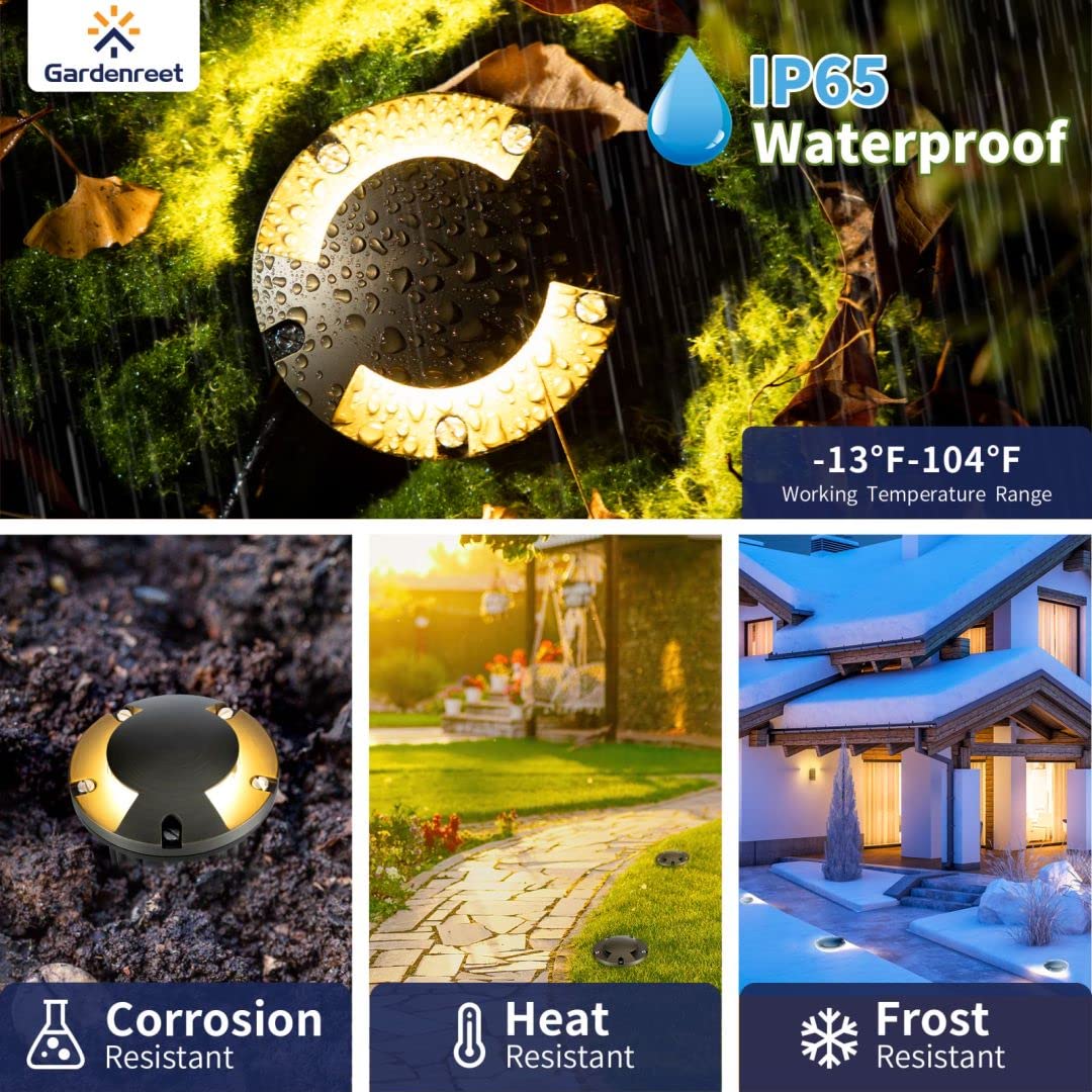 Gardenreet Mr16 Well Light - Solid Brass Replaceable Bulb Low Voltage Weatherproof Inground Lighting, Electric 12V Led Fixture,