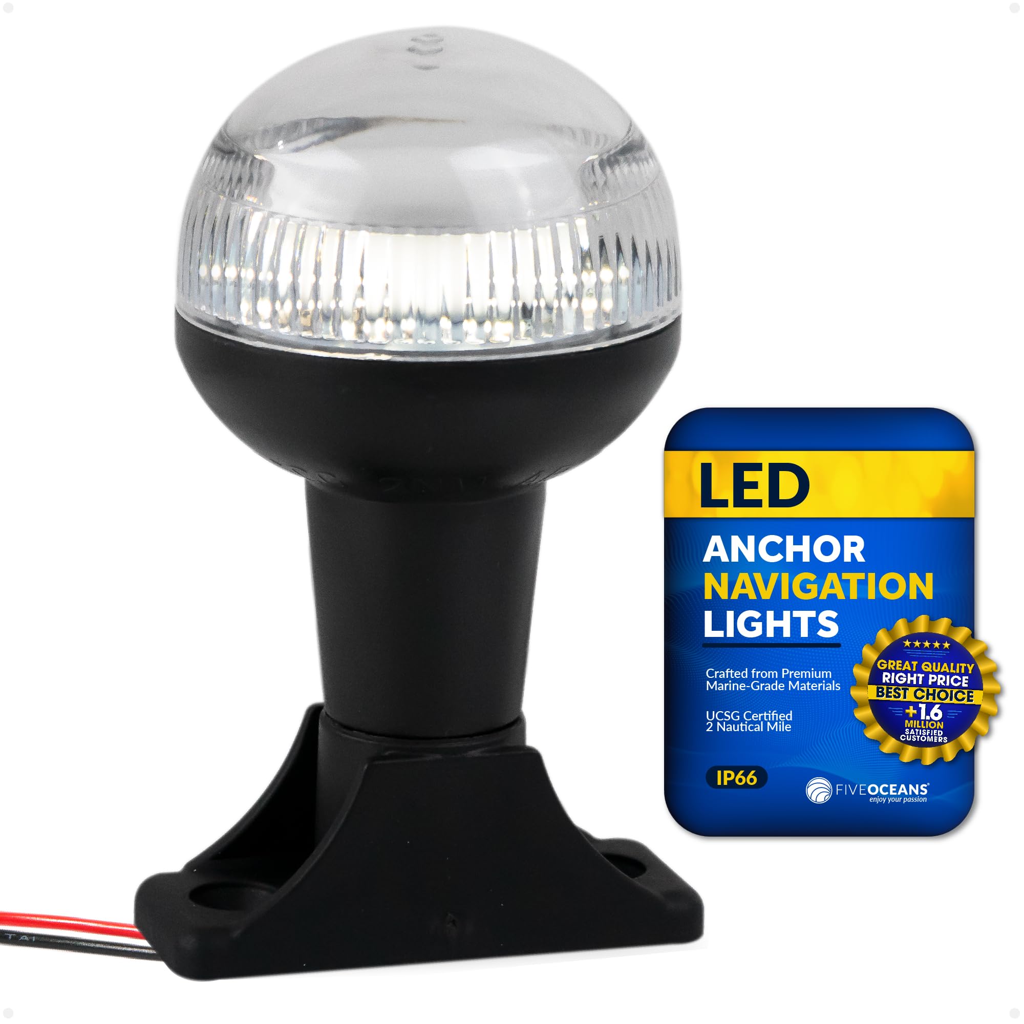 Five Oceans Boat Anchor Light, 12V DC, USCG 2NM Certified, 4-Inch LED, ABS Plastic Base, Fixed Mount, for Pontoon & Fishing Boats
