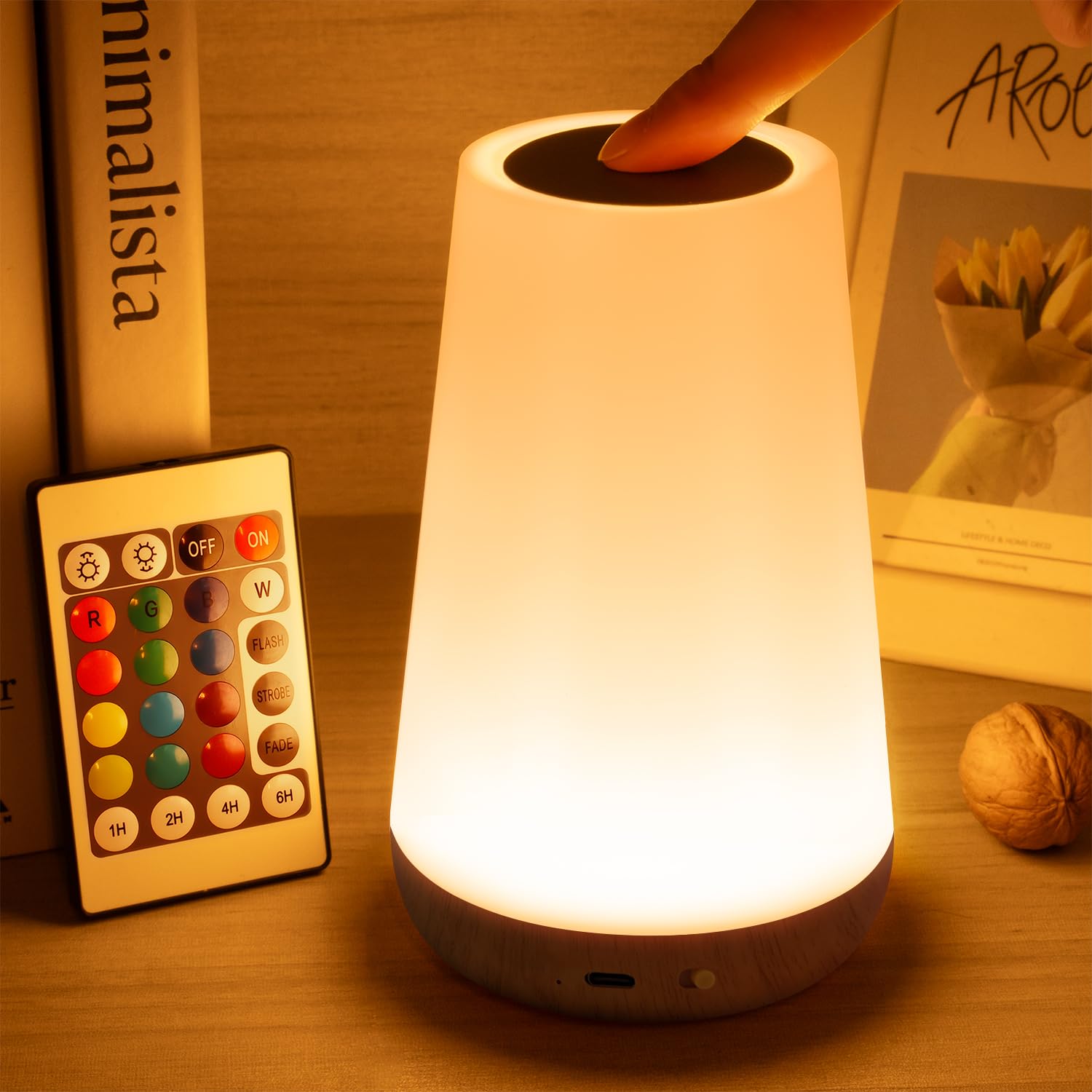 Auxmir Night Light, Dimmable Touch Lamp for Bedroom, 13 RGB Colors & 5 Brightness, Portable Rechargeable Bedside Table Lamp for 