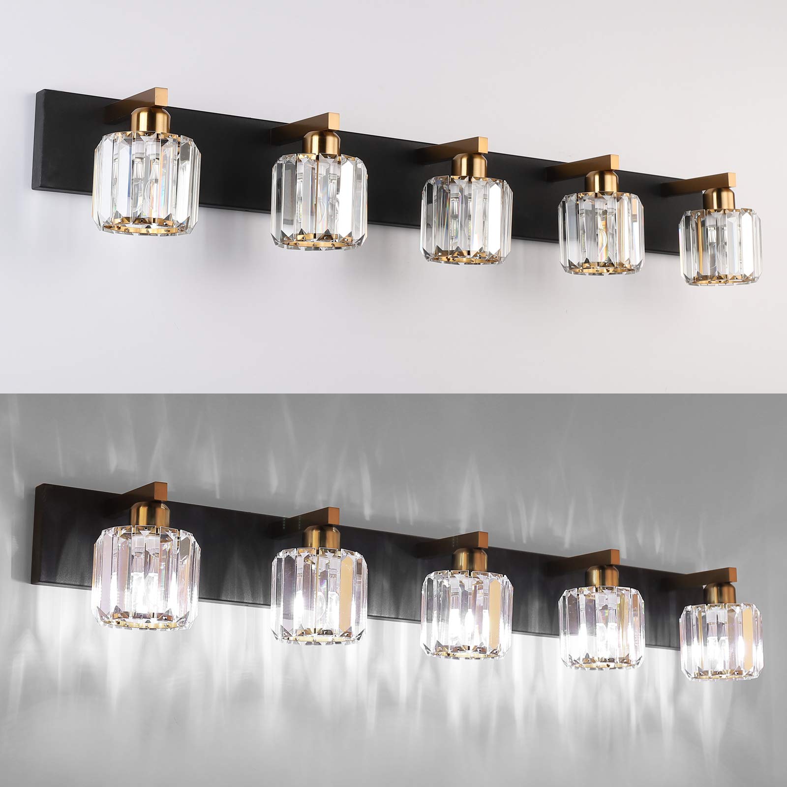 Aipsun Crystal Bathroom Vanity Light 5 Lights 40 Inch Black Gold Aluminum Model 8460