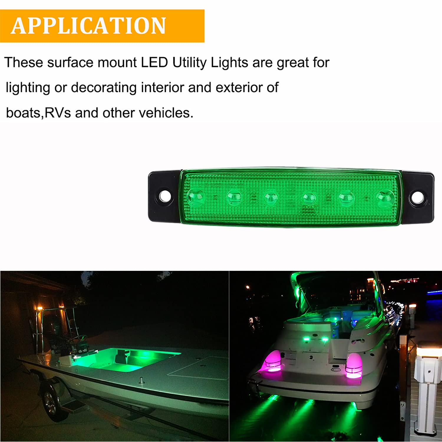 PSEQT LED Boat Interior Lights, Waterproof Courtesy Light Strip, Green, 10PCS, PC Lens for Fishing, Pontoon, Kayak, Yacht, Sailboat