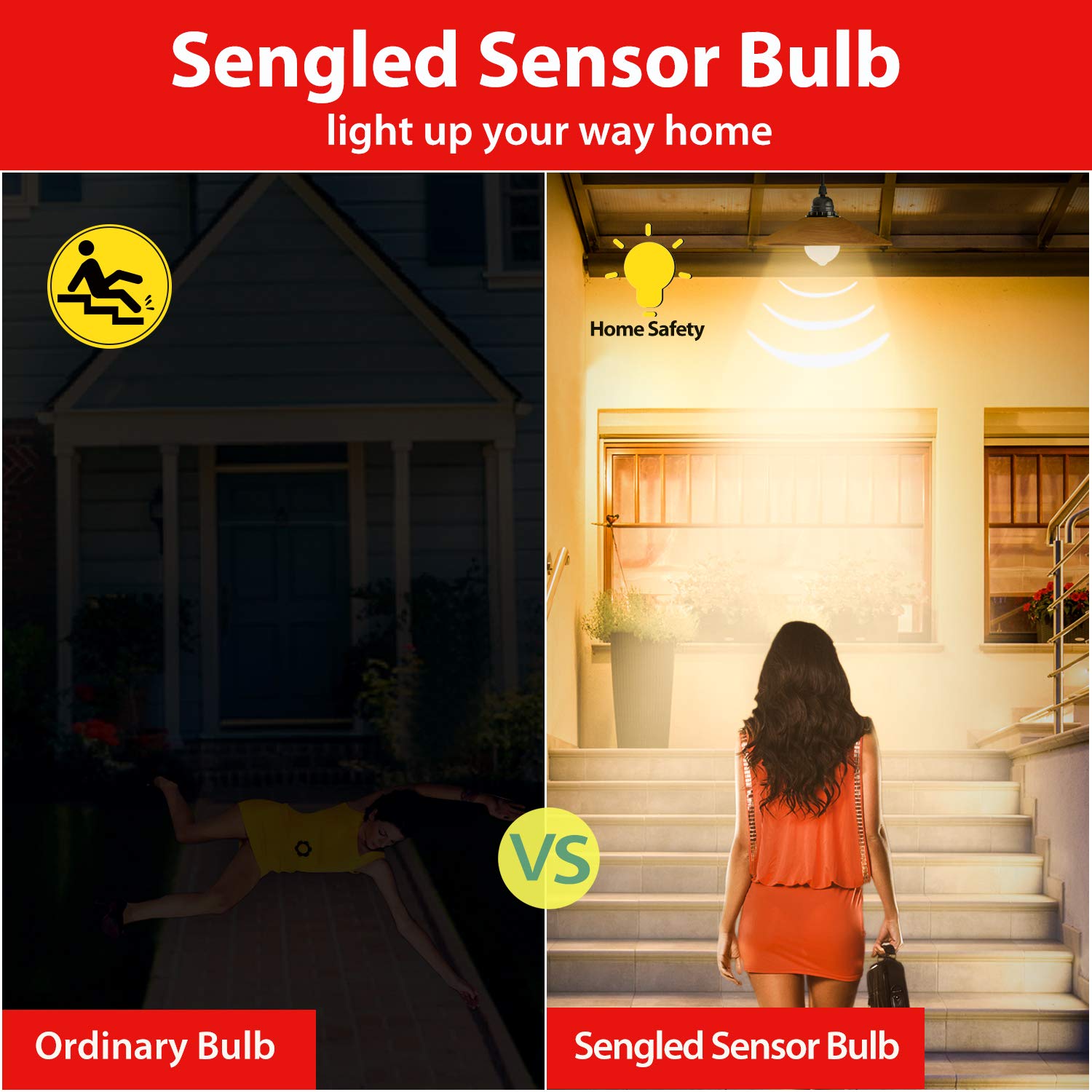 Sengled Motion Sensor LED Light Bulb, 3000K Warm White, 1200LM, A19, 4 Pack, Auto On/Off for Outdoor Use