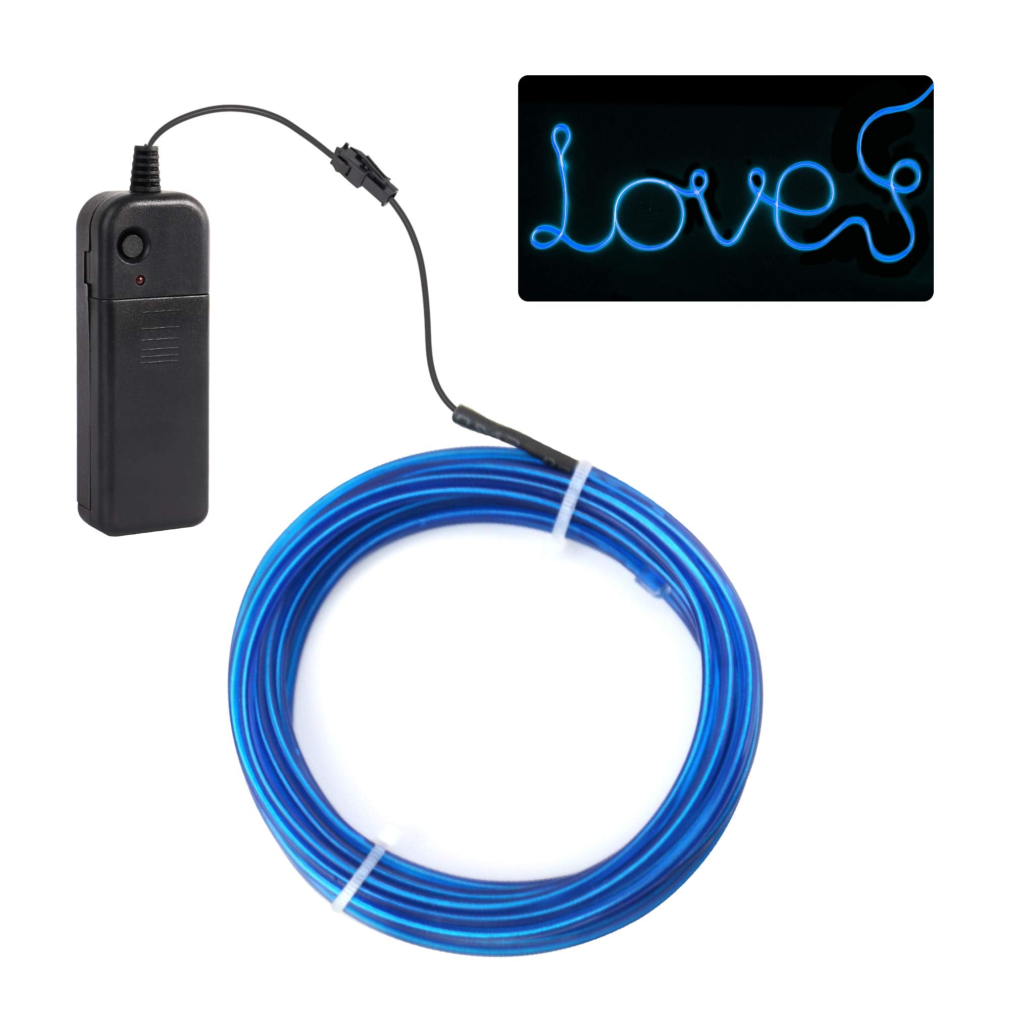 Jiguoor El Wire Battery Pack 16.4Ft / 5M Bright Neon Light Strip 360° Illumination Neon Tube Rope Lights For Diy, Festival, Party Decoration, Pub, Halloween, Chrismas (16.4Ft / 5M, Blue)