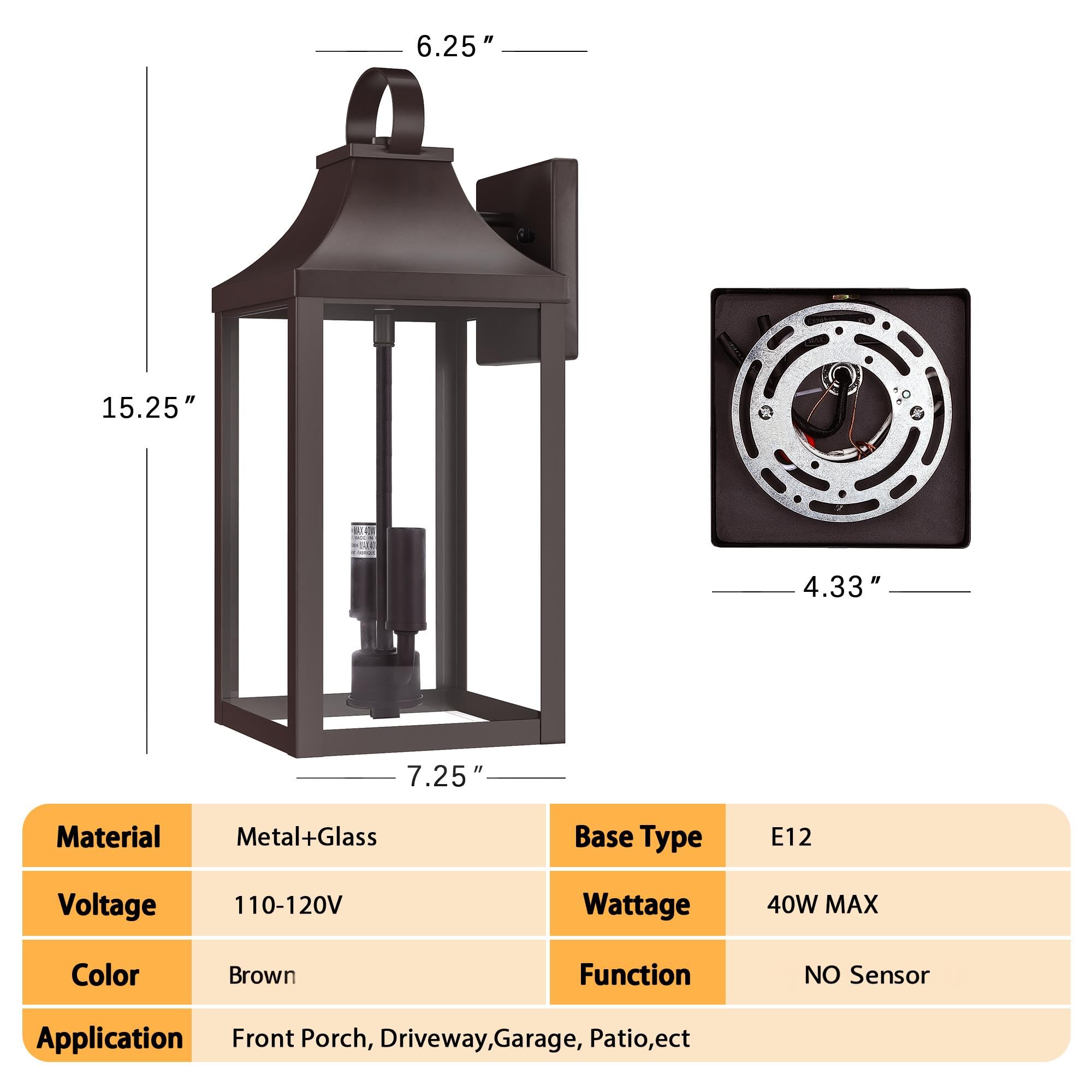 Myhxq 15 Black Outdoor Wall Lantern 2-Light  Outside Modern Wall Sconce Light Fixture  Industrial Porch Light Wall Mount With E12 Sockets  Waterproof Exterior Lamp Lighting  Brown