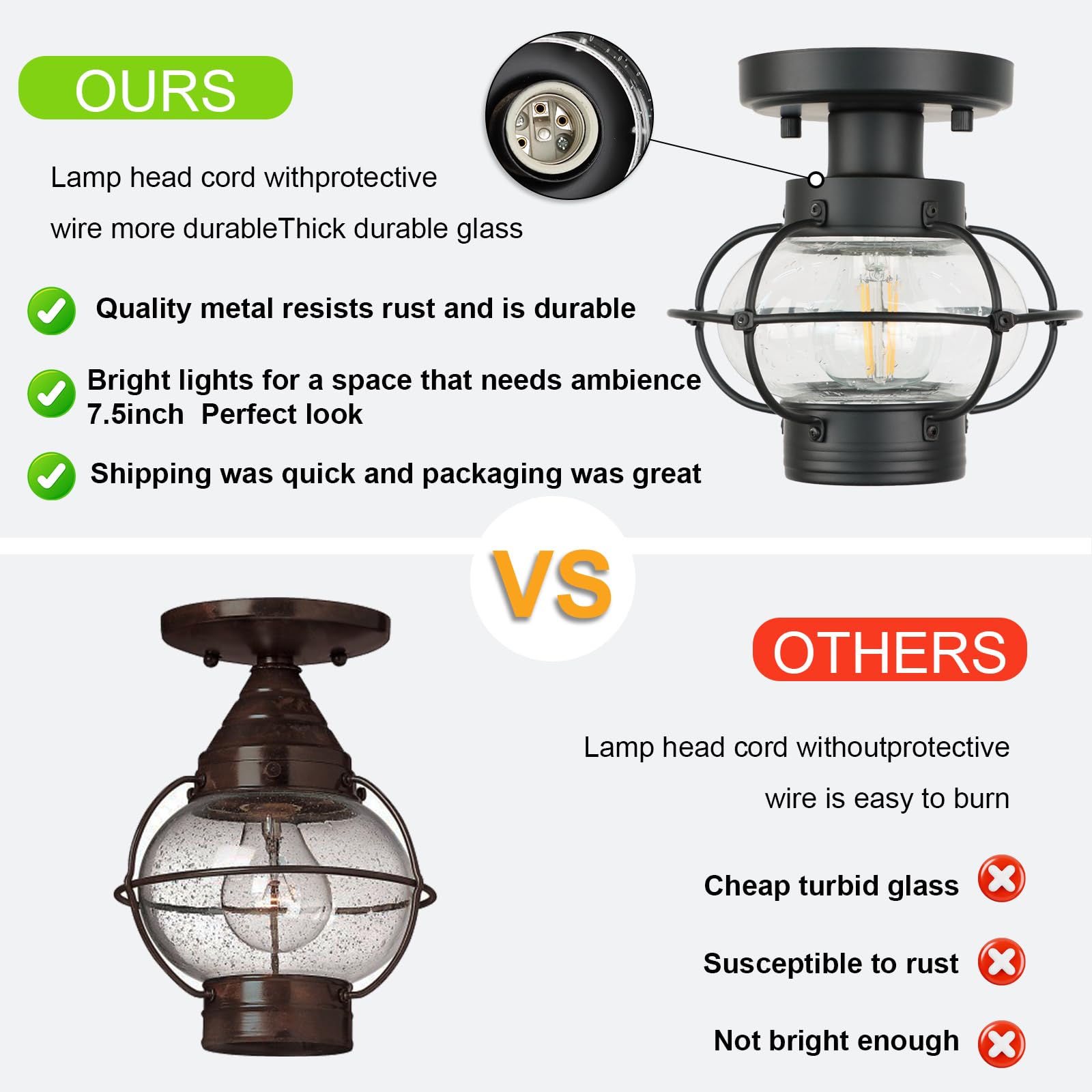Kalium Hallway Light Fixtures, Industrial Ceiling Light Fixture With Glass Globe Shade, E26 Standard Base Farmhouse Ceiling Light For Hallway Entryway And Foyer