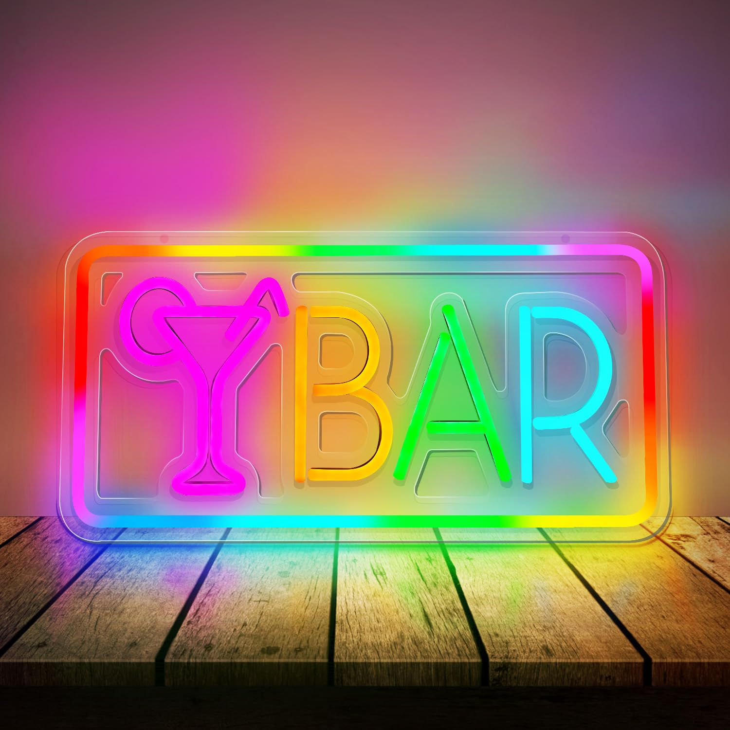 Qusea LED Neon Sign for Wall Decor, Acrylic, USB Powered, 16x8 inches, Bar