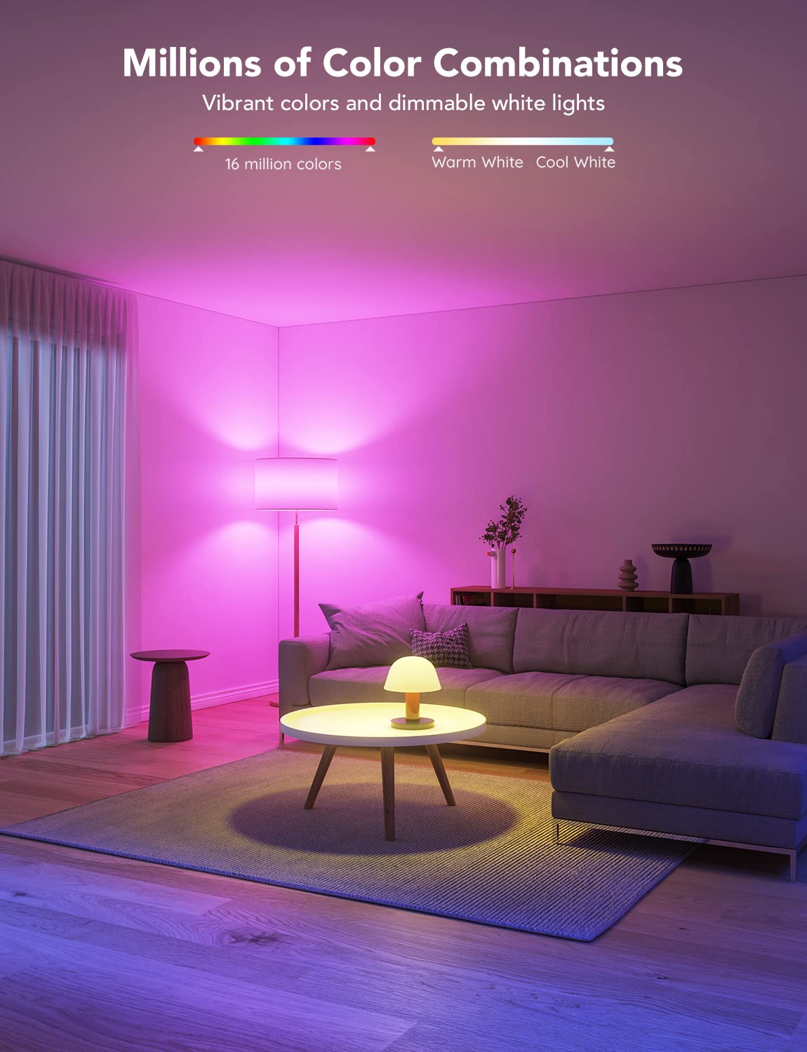 Govee LED Smart Light Bulbs, 1000LM RGBWW A19, Wi-Fi & Bluetooth, Dimmable, Multi-colored, 2 Pack, Model H6006