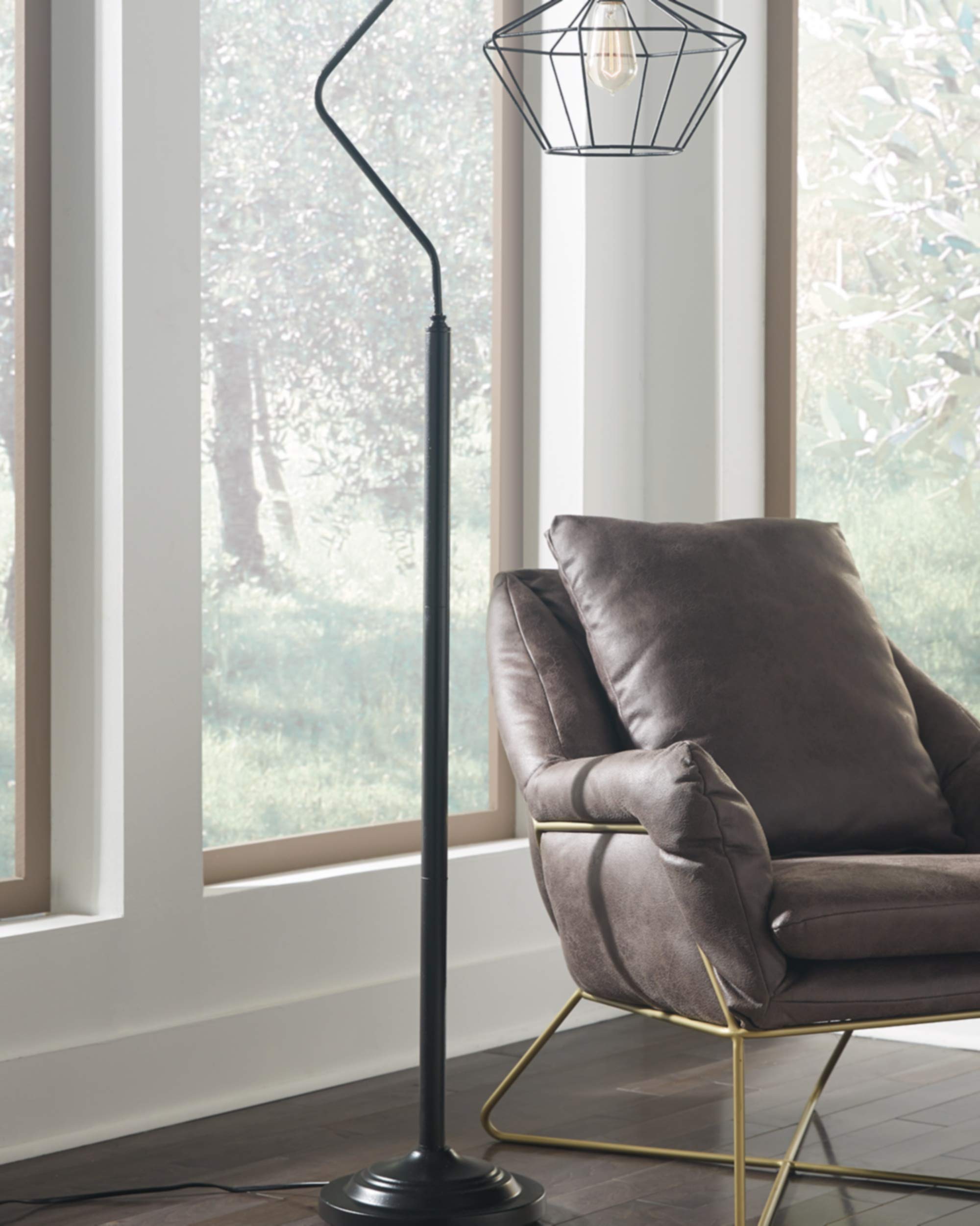 Signature Design by Ashley Makeika Industrial Floor Lamp with Metal Shade, 62, Black