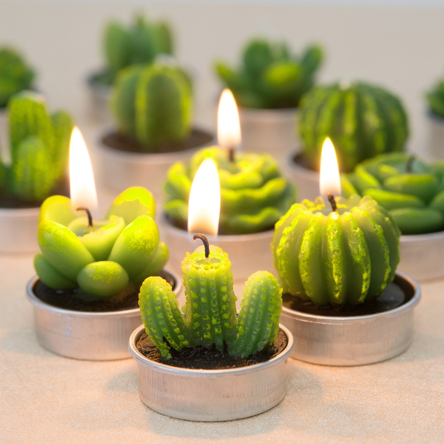 Cactus Tealight Candles,12 Pieces Handmade Delicate Succulent Cactus Candles for Party Wedding Spa Home Decoration