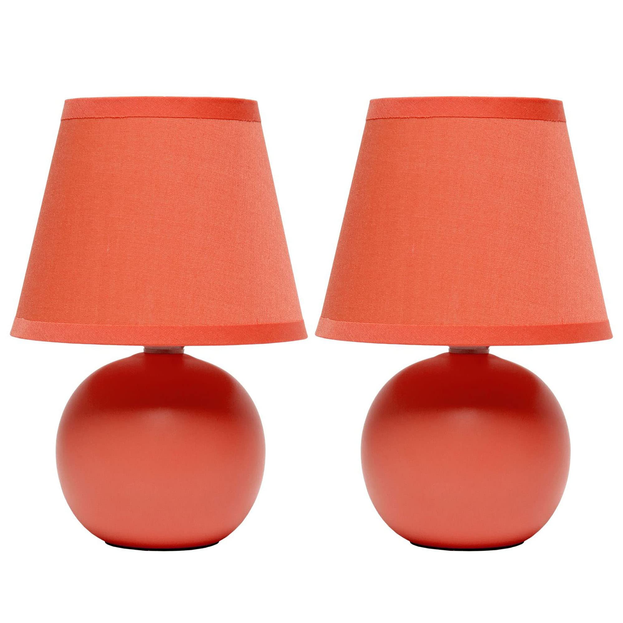 Creekwood Home 8.66&quot; Orange Ceramic Orb Base Table Lamp Set With Drum Shade - 2 Pack