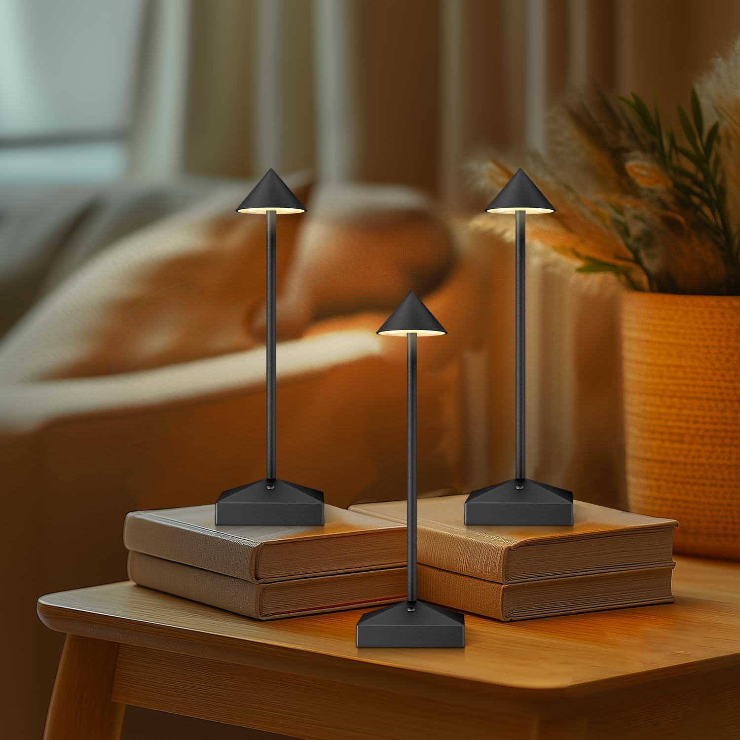 FUNTAPHANTA 3 Pack 8.26in Black Small Cordless Table Lamps Rechargeable  Battery Operated Mini Lamp  Small Lamp Touch Portable Table Lights  LED Night Light for Bedside/Dining/Bar/Outdoor (Black-A)