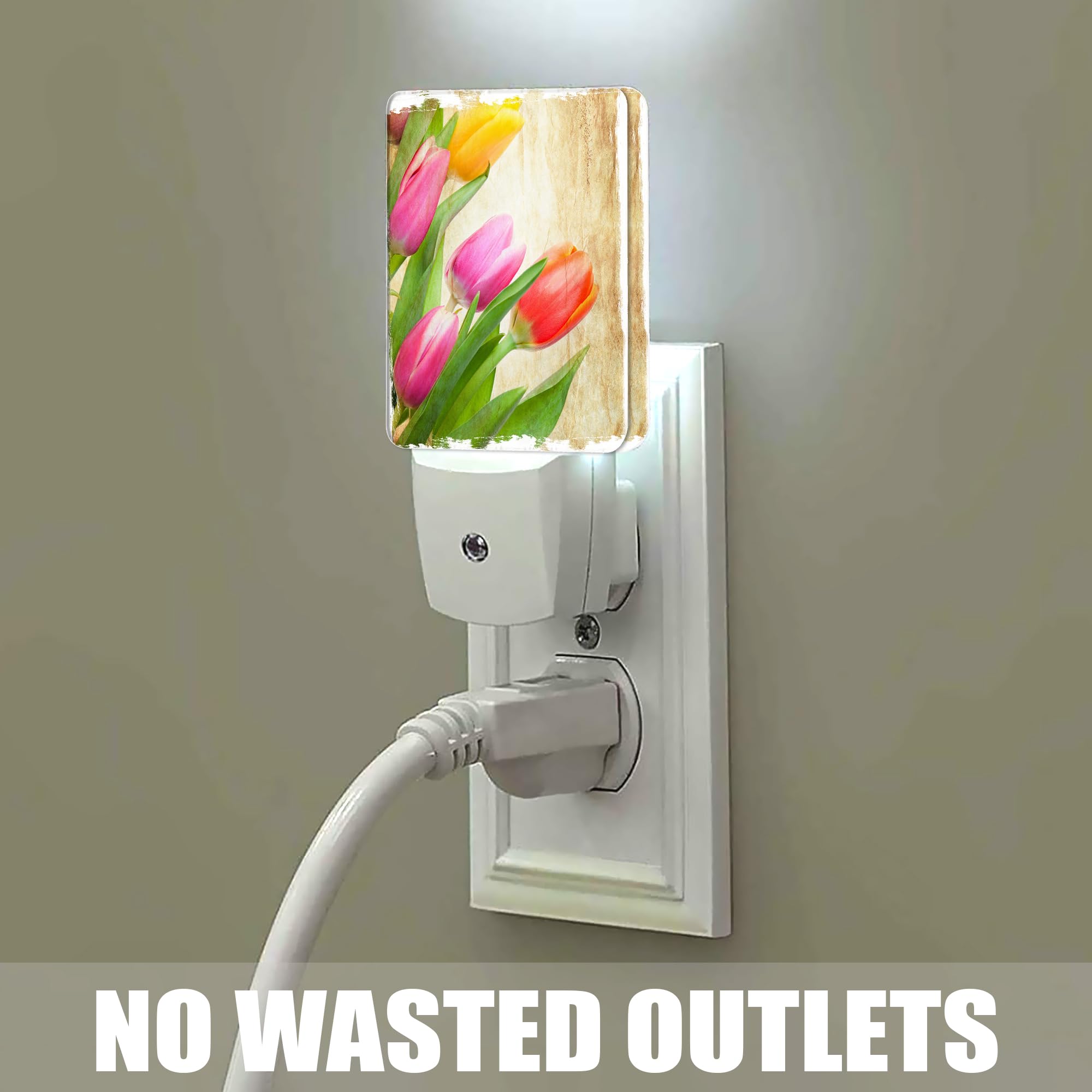 Jopowide Vintage Tulips Night Light Plug In Wall Lamp Smart Dusk To Dawn Sensor For Home Decorative  Kids Room Bedroom Bathroom Kitchen Hallway Gifts
