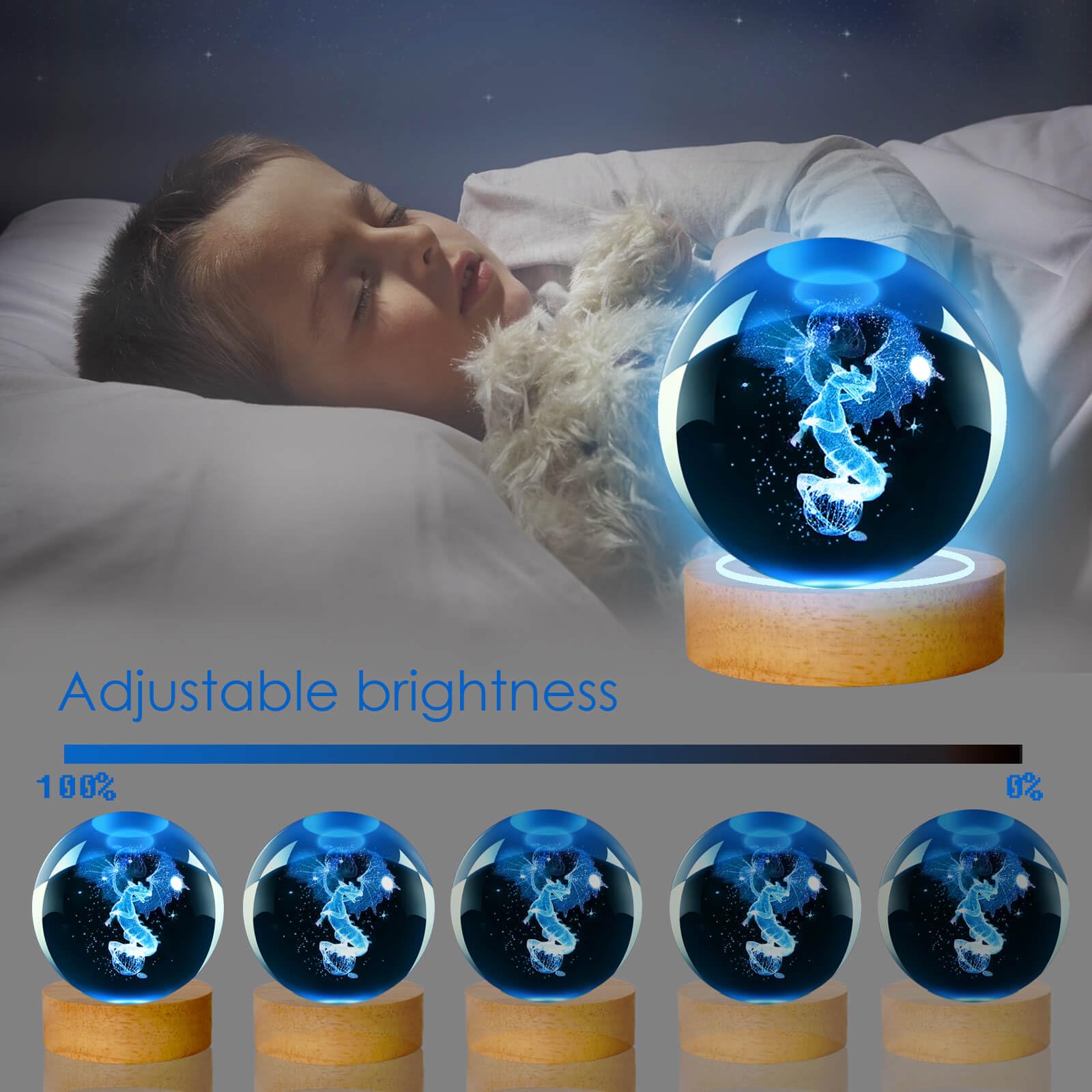 Linsina Dragon Lamp, 80Mm 16 Colors Crystal Ball Night Light With Wooden Base And Remote Control, Birthday Gift And Dragon Gifts