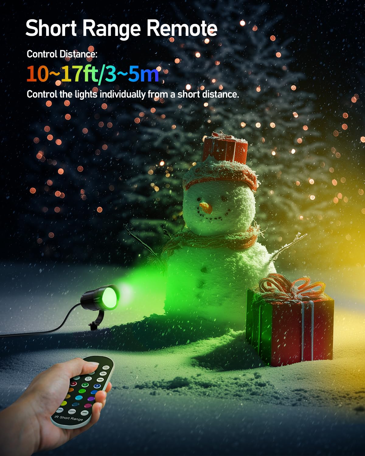 HIBOITEC 12W Outdoor Christmas Spotlight - Waterproof, Dimmable LED Light, Remote Plug Timer, Multicolor, 1 Pack, Model DCD-1002