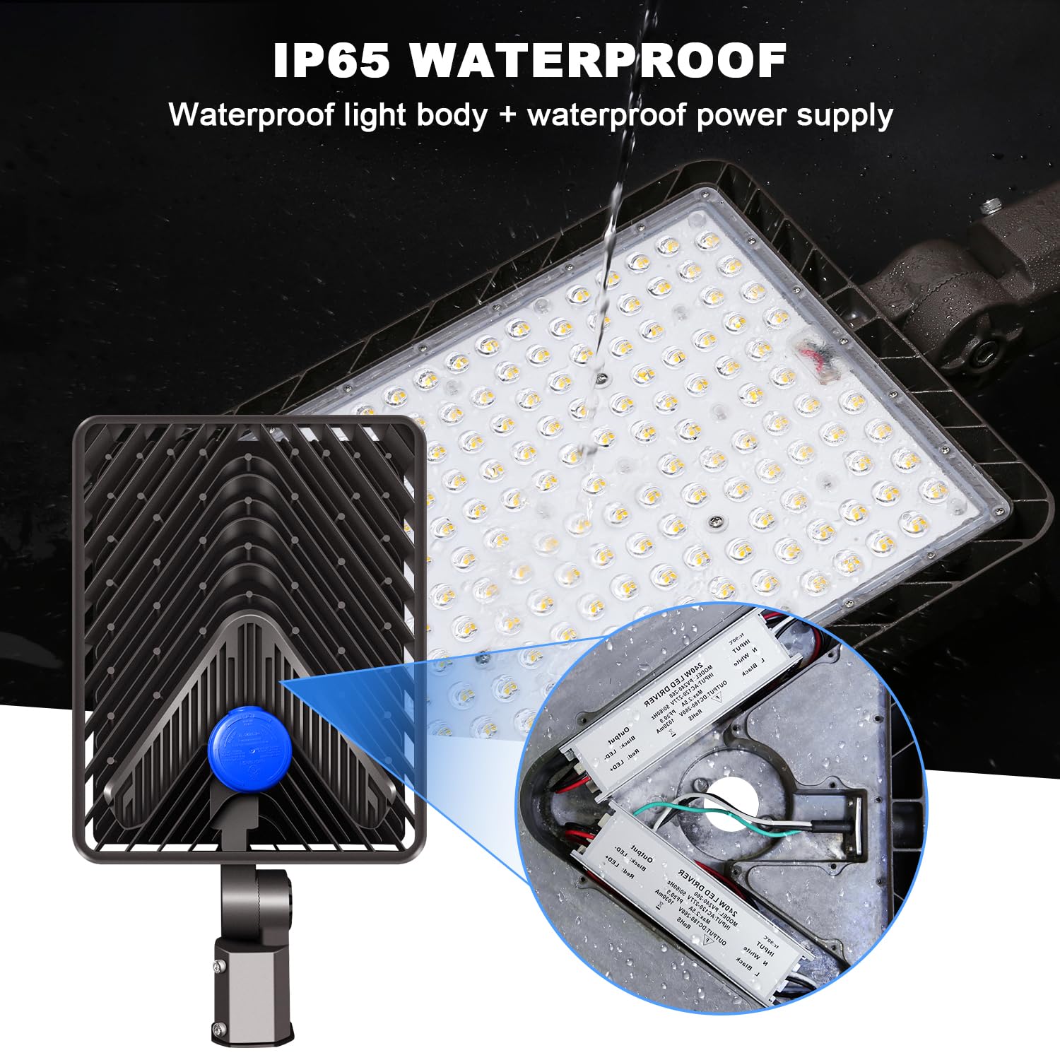 Juyace 480W LED Parking Lot Light - Dusk to Dawn, Waterproof, Brown, Slip Fitter Mount, Model KU1512, Commercial Outdoor Flood Security Lighting