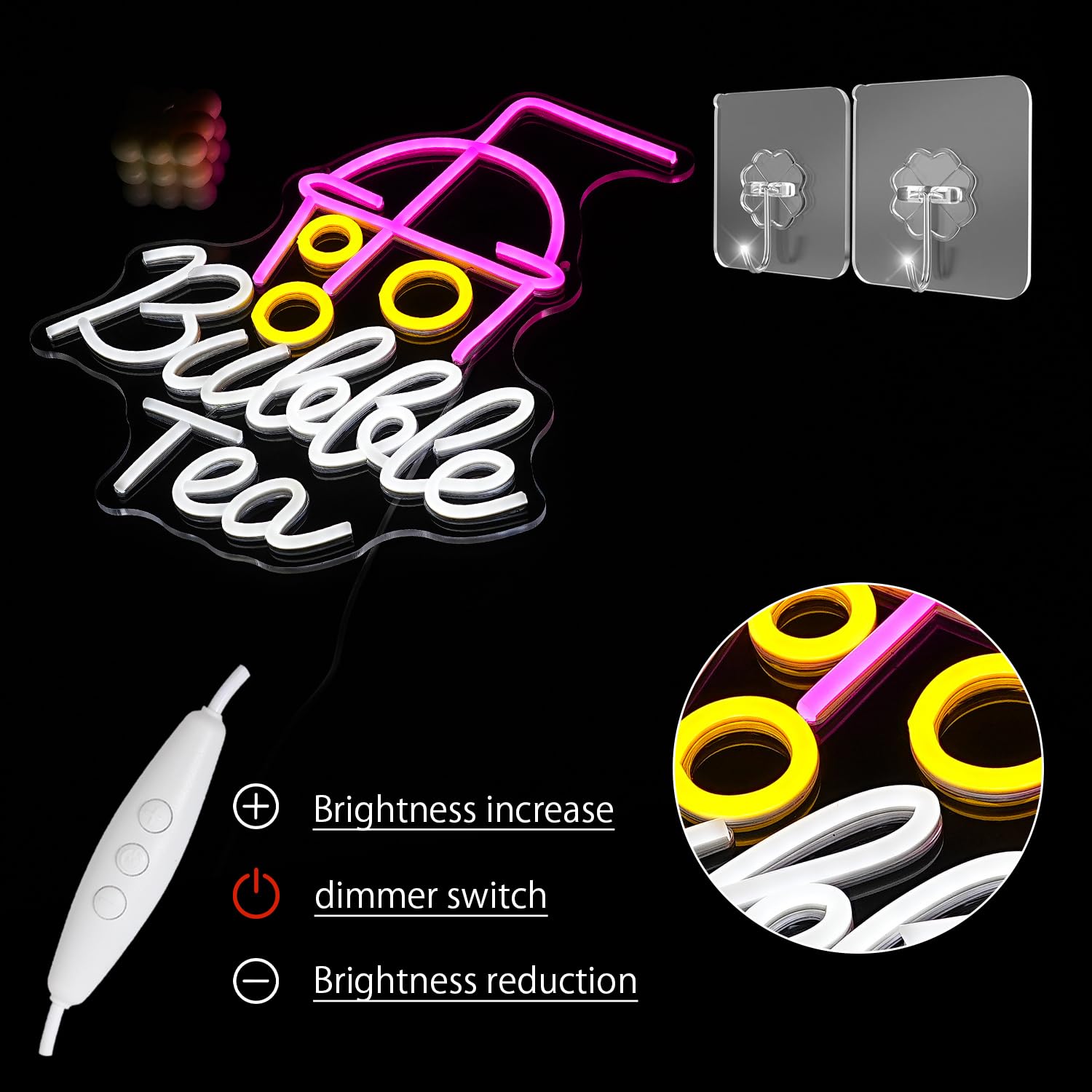 LULANMP Bubble Tea Neon Sign LED Light for Wall Decor, Acrylic, 15.7in x 12.9in, Colorful, Milk Tea Shop/Bar/Retail Display