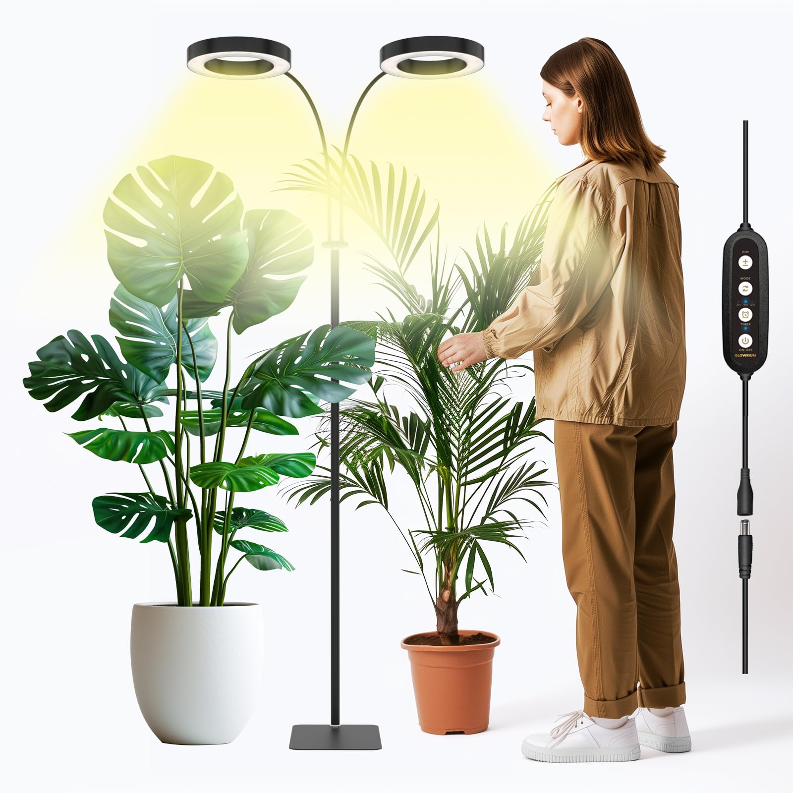 Glowrium Grow Lights For Indoor Plants, 40W Led 2-Head Plant Grow Lights With Auto-Timer, Full Spectrum Adjustable Height Standi