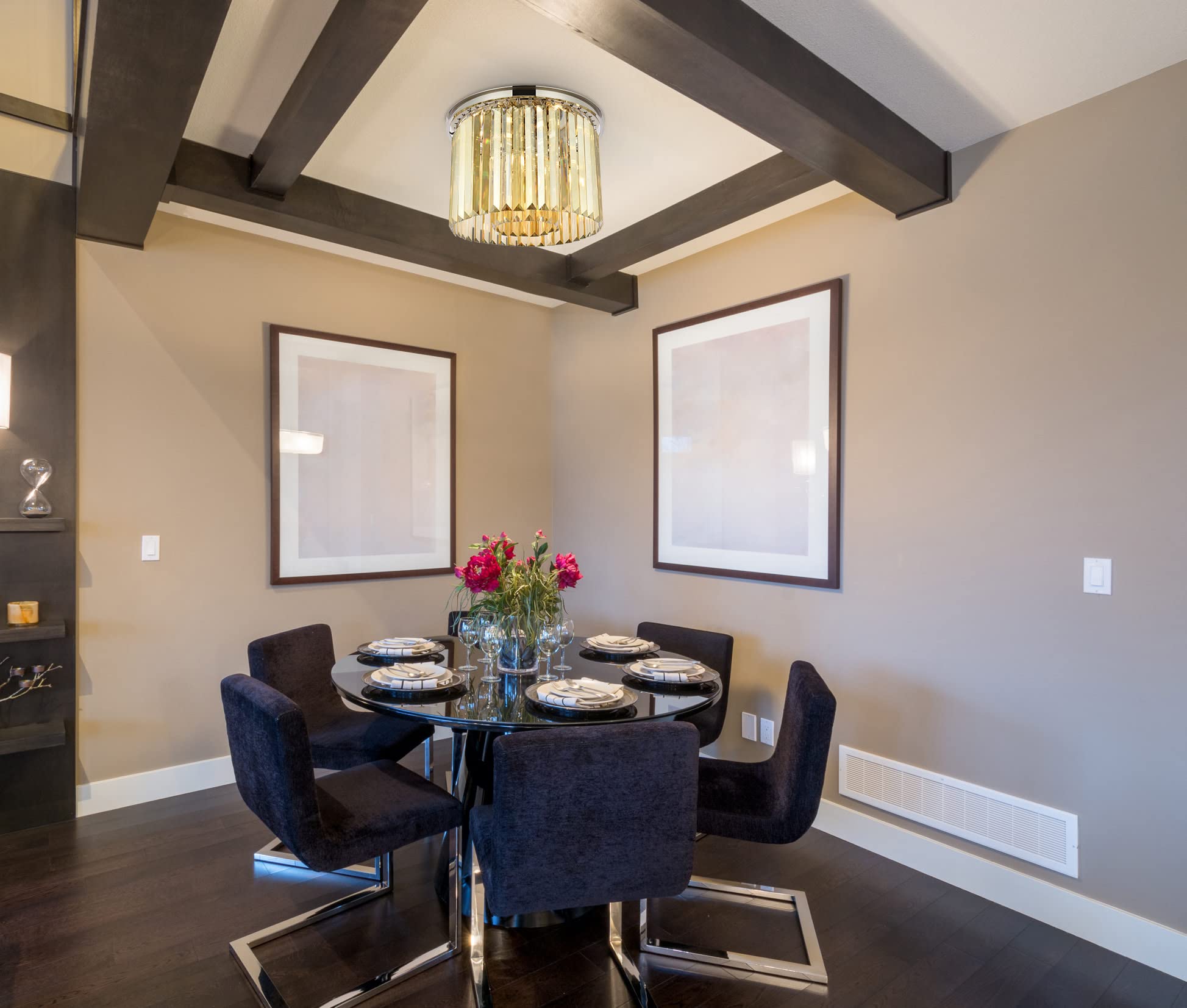 Elegant Lighting Sydney 6-Light Flush Mount, Matte Black Metal, Model 1238F20MB-GT/RC