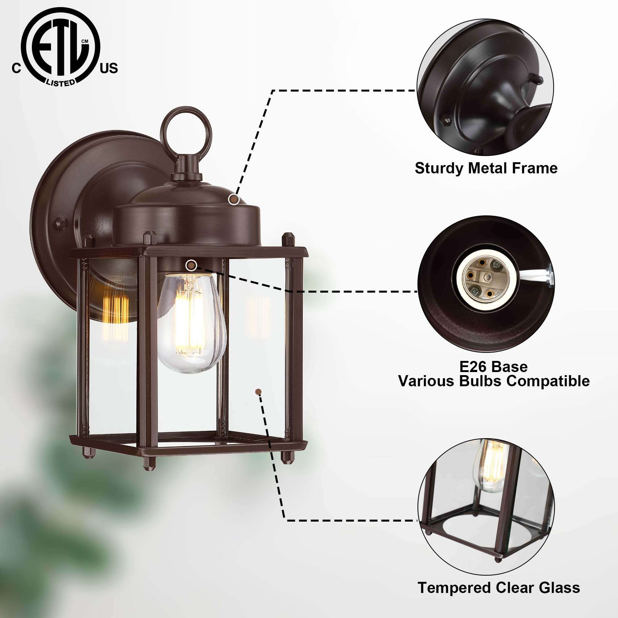 GRUENLICH Outdoor Wall Sconce, Bronze, Metal, 8 Inch, 4 Pack, Clear Glass Lighting Fixtures for Porch and Patio