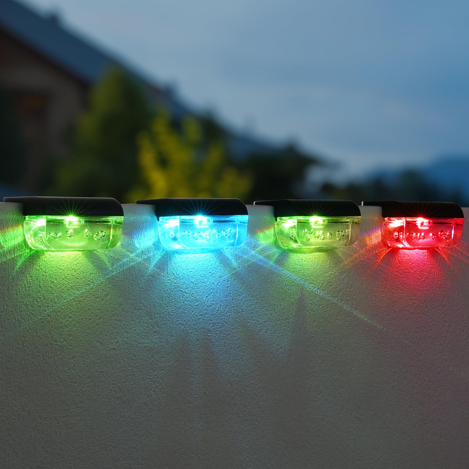 Herzila Solar Step Lights Outdoor  8 Pack RGB Color Changing Christmas Solar Fence Lights  Waterproof Deck Lights for Outside  Step  Fence  Deck  Stair  Pool and Yard
