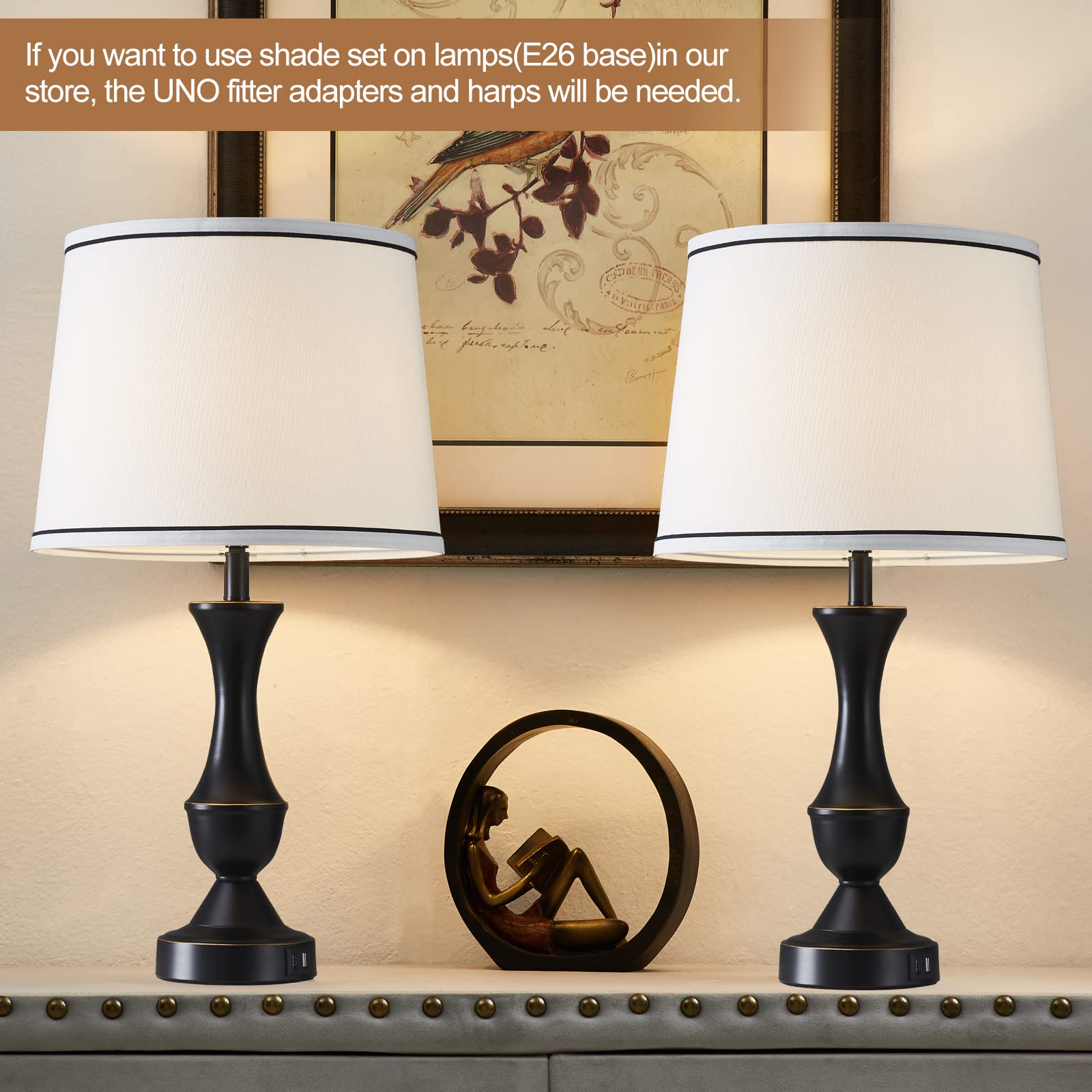 Luvkczc Drum Lampshades Set of 2, Fabric, 13in Top x 11in Bottom x 10in High, White, Model L-31005E