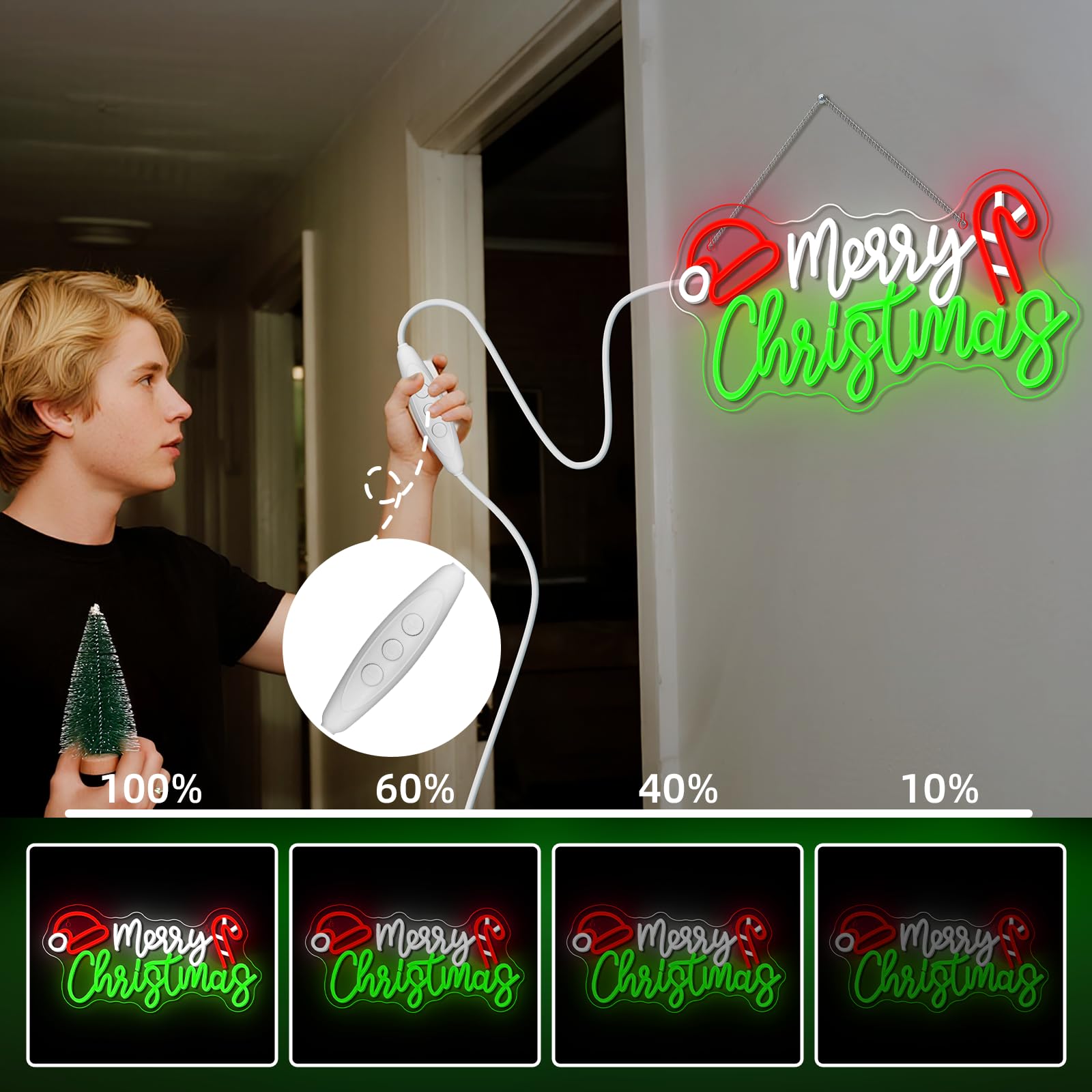 Nosun Nosun Merry Christmas Candy Cane Neon Sign Led Lighted Dimmable Switch Christmas Gift Decorations For Xmas Party Kids Bedroom Bar Pub Club Decor