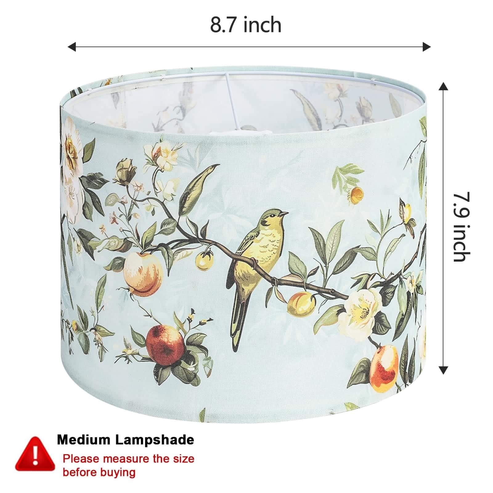 Haultop Small Fabric Table Lamp Shade, 8.7x8.7x7.9in, Floral Bird Print, E26/E14/E12 Base, 1 Pack