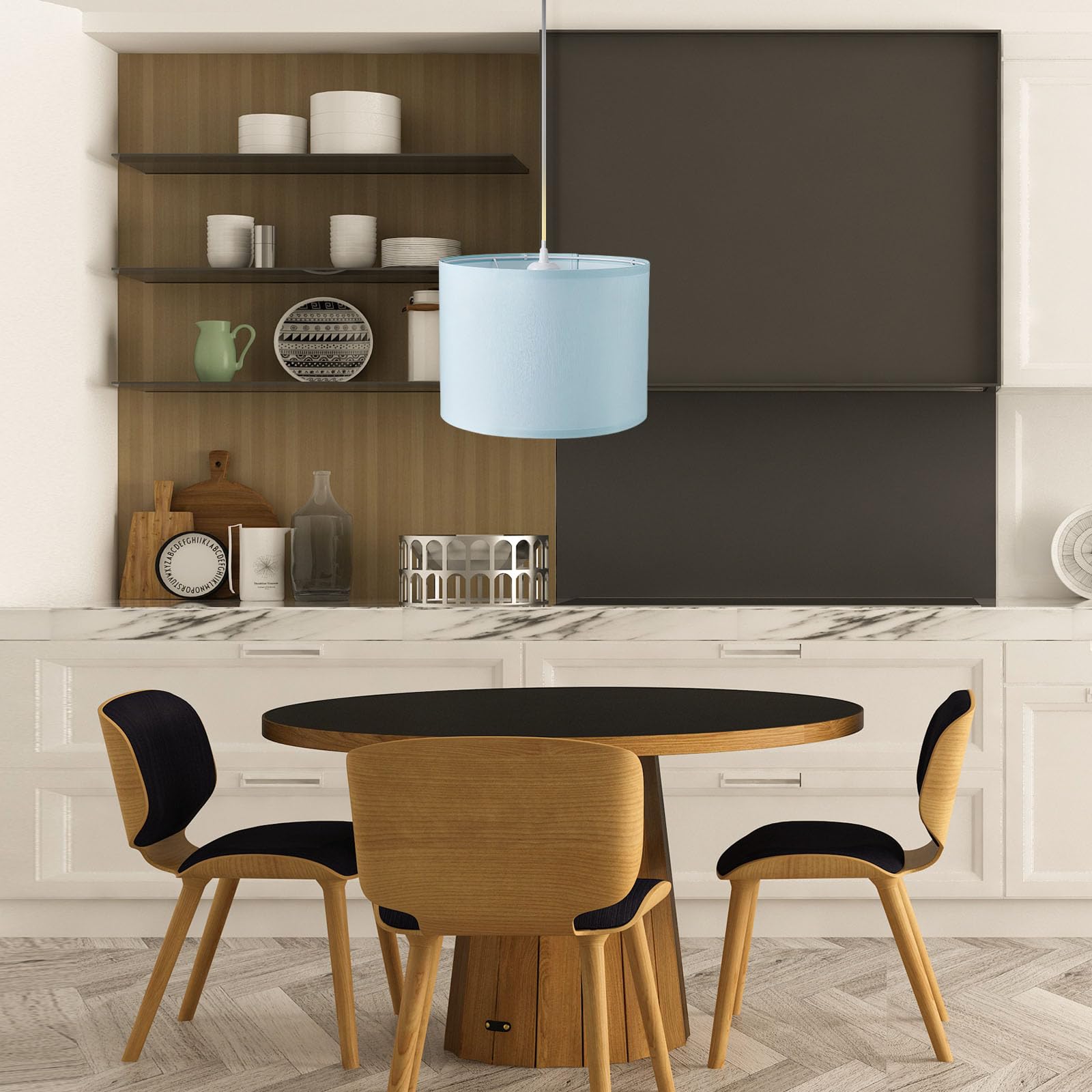 KUAUGST Plug in Pendant Light, 15 FT Hanging Lamp with Fabric Shade, Blue, Metal, Model: Plug in Pendant Light-05