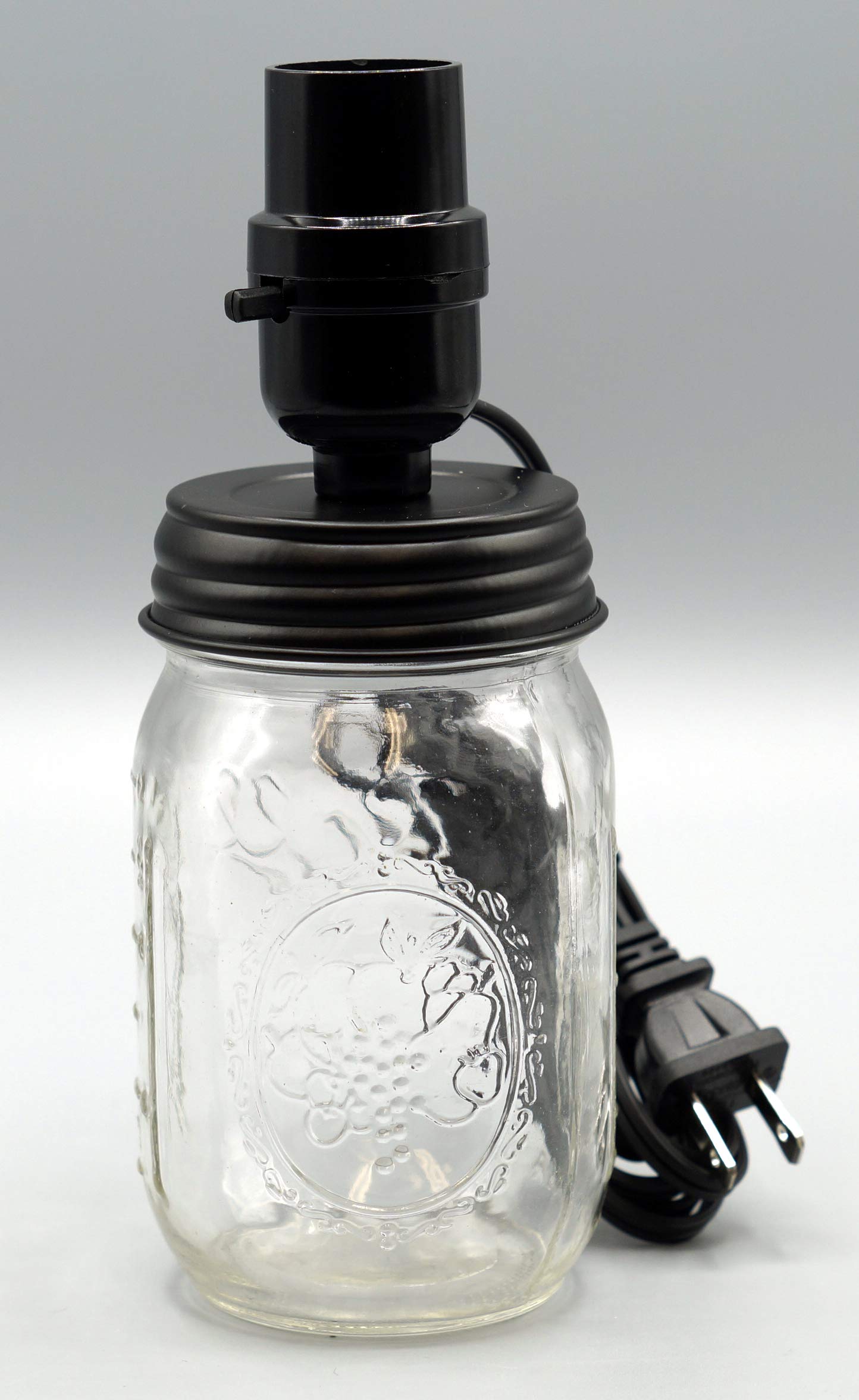 Creative Hobbies Mason Canning Jar Lamp Kit, E26 Medium Base Socket, Black Lid & Socket, Model M974K