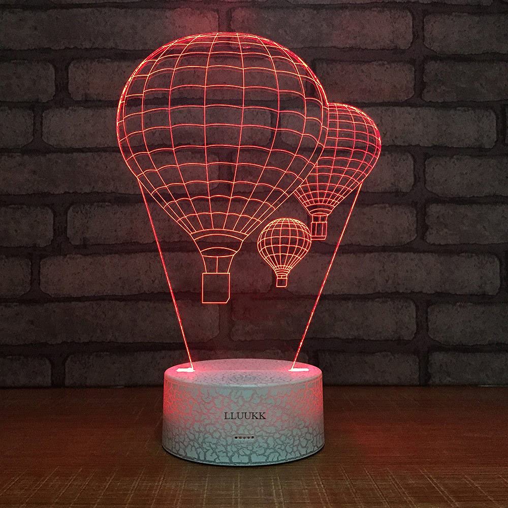 Hot Air Balloon Night Light 3D Visual Led Desk Lamp Fire Balloon Toy Household Home Room Decor 7 Colors Change Touch Table Light