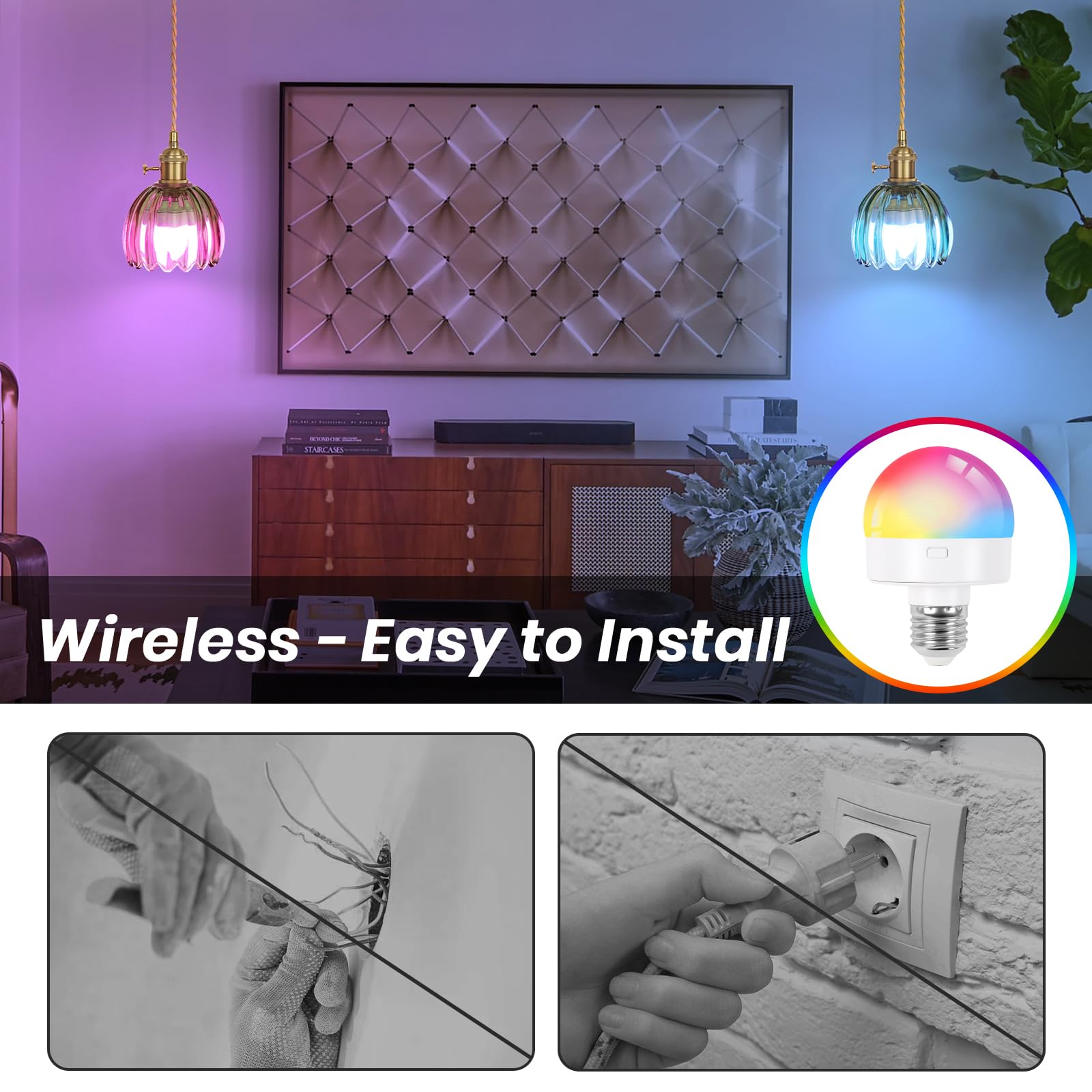 Loiogohot Battery Operated Pendant Light, 5.1" RGB Rechargeable Glass Chandelier, Tulip Green, Model PL-BN1169-CD-GN