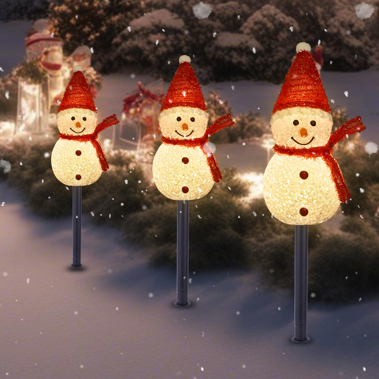 TAILERRI Solar Snowman Pathway Lights, 3 Pack, Waterproof Plastic, Outdoor Christmas Decor