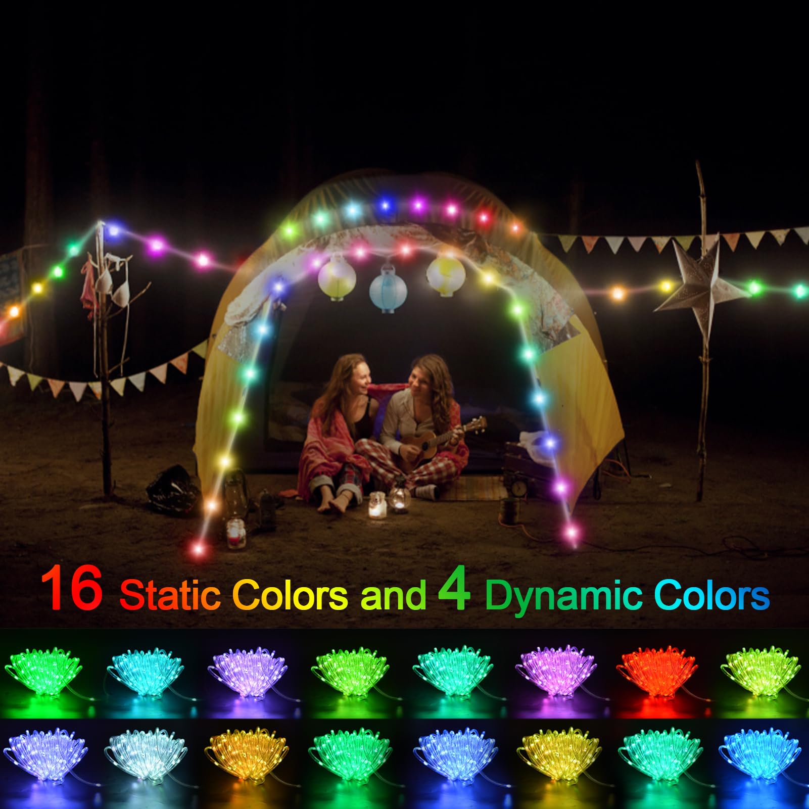 echosari 53Ft RGB Battery Operated Rope Lights, 160 LED Waterproof String Lights with Remote Timer for Outdoor Patio Garden Decoration