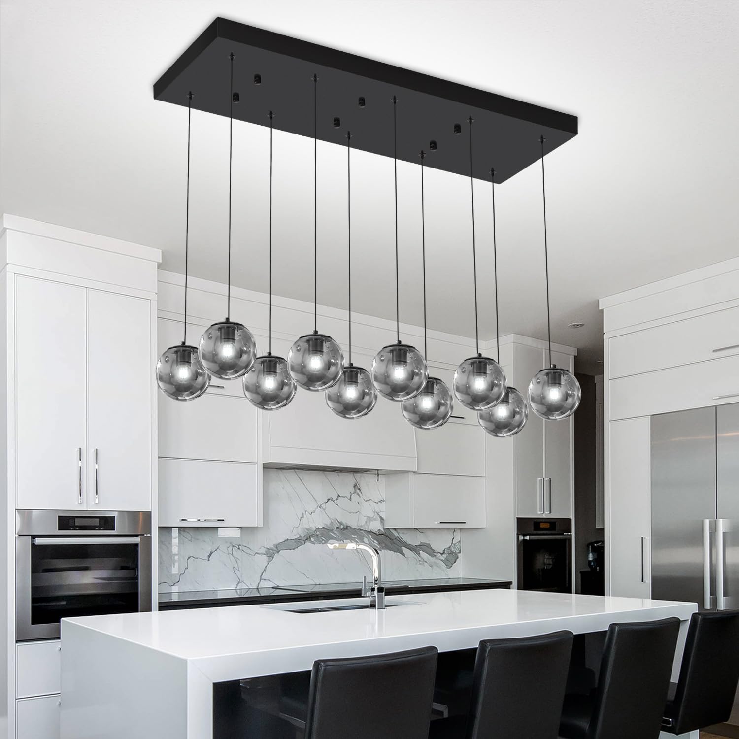 ykolupty Rectangular Chandelier 10-Light Smoke Gray Metal Fixture for Dining Room, Living Room, Foyer, Model TP3016-YH-10H-CT
