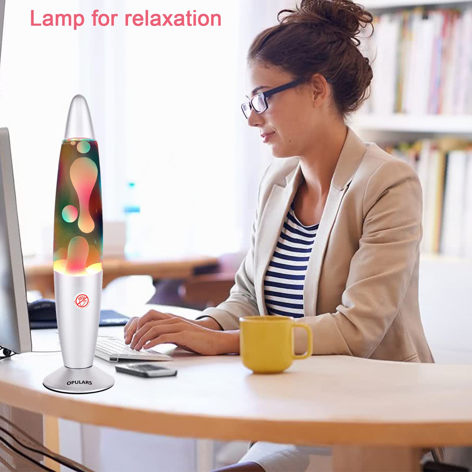 OPULARS Colorful Magma Lamp Rainbow Motion Lamps for Adults and Kids, 13.5-inch Silver Base Lamp with White Wax in Clear Liquid,