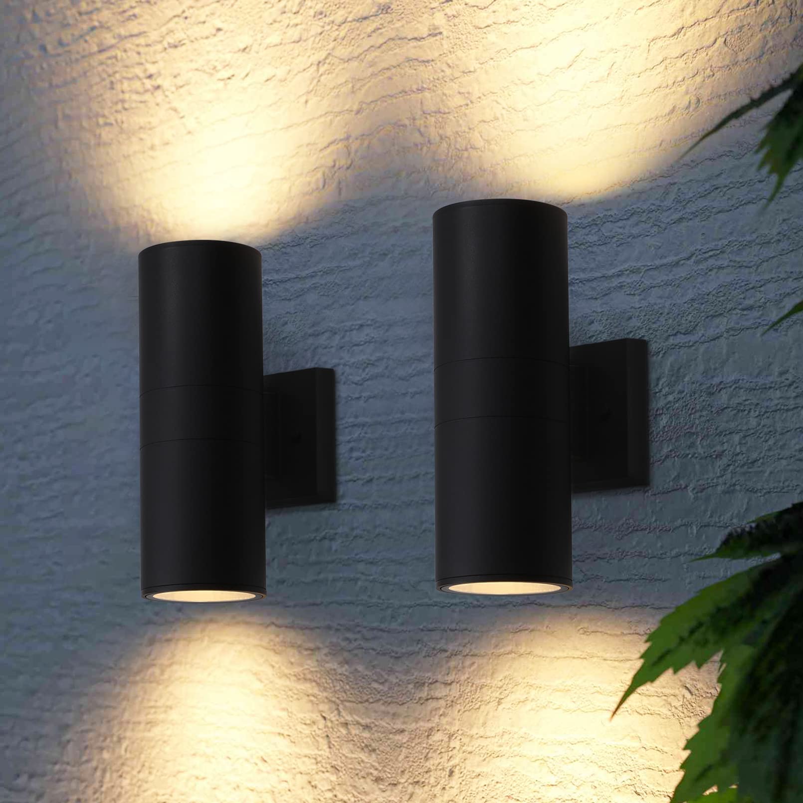 LEONLITE Modern Outdoor Wall Lights, Up Down Cylinder Sconce, Aluminum, 7 Inch, Matte Black, Model 50223, Pack of 2