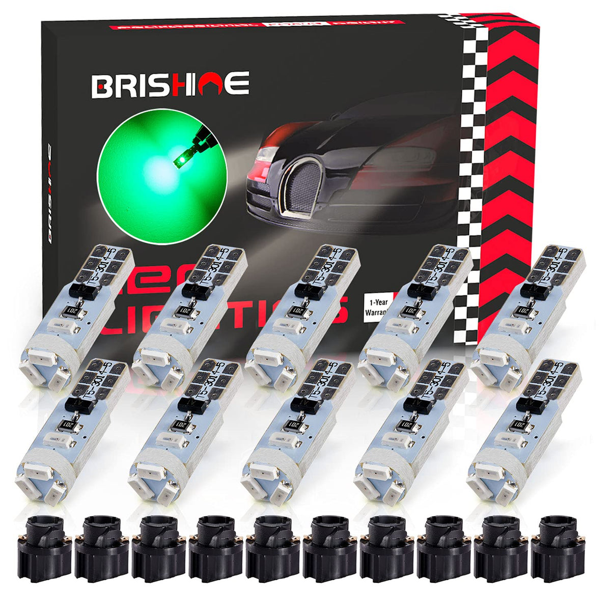 Brishine T5 37 74 2721 Led Bulbs Green With Twist Lock Socket, Canbus Error Free Pc74 Pc37 882 Dashboard Instrument Panel Light 