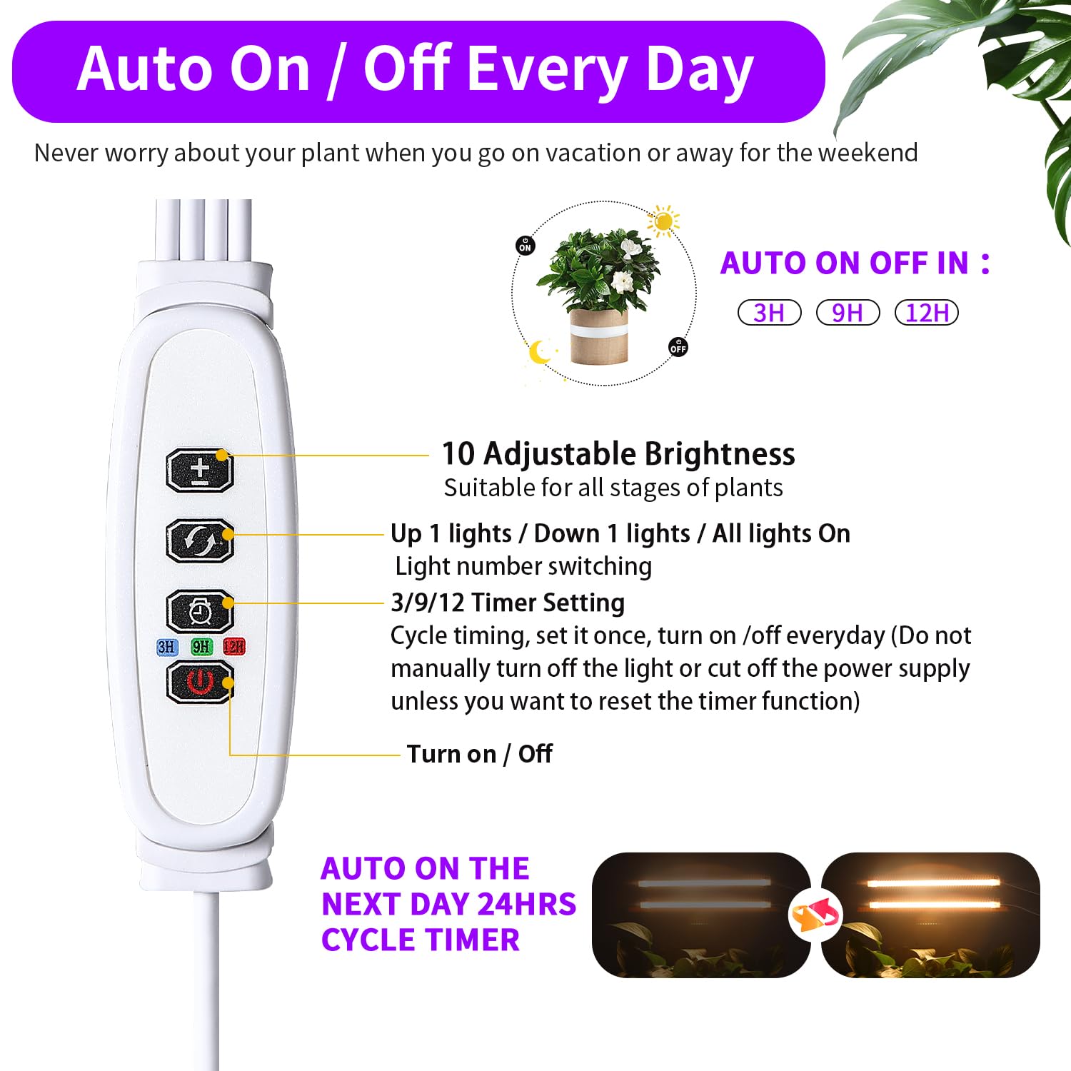 Led Grow Light Strips, Full Spectrum Plant Growing Lights For Indoor Plants 3000K, 144 Leds Plant Lamp With 3/9/12H Timer, 10 Dimmable Levels, 3 Head 13 Inches (2 Strip 3 Pack 3000K)