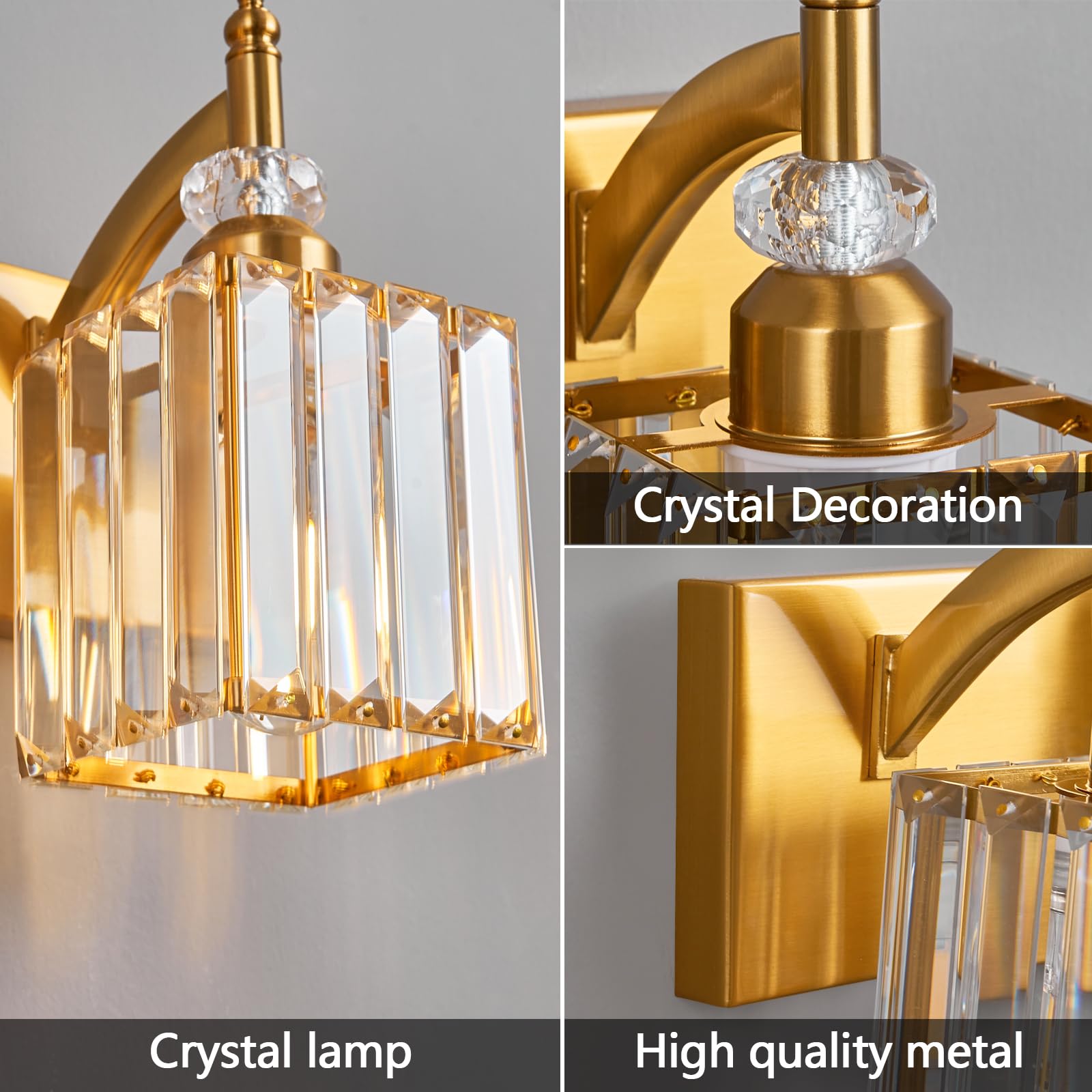 BBLLWJ Crystal Vanity Lights 4-Light Metal Bathroom Fixture Over Mirror Gold Model 655