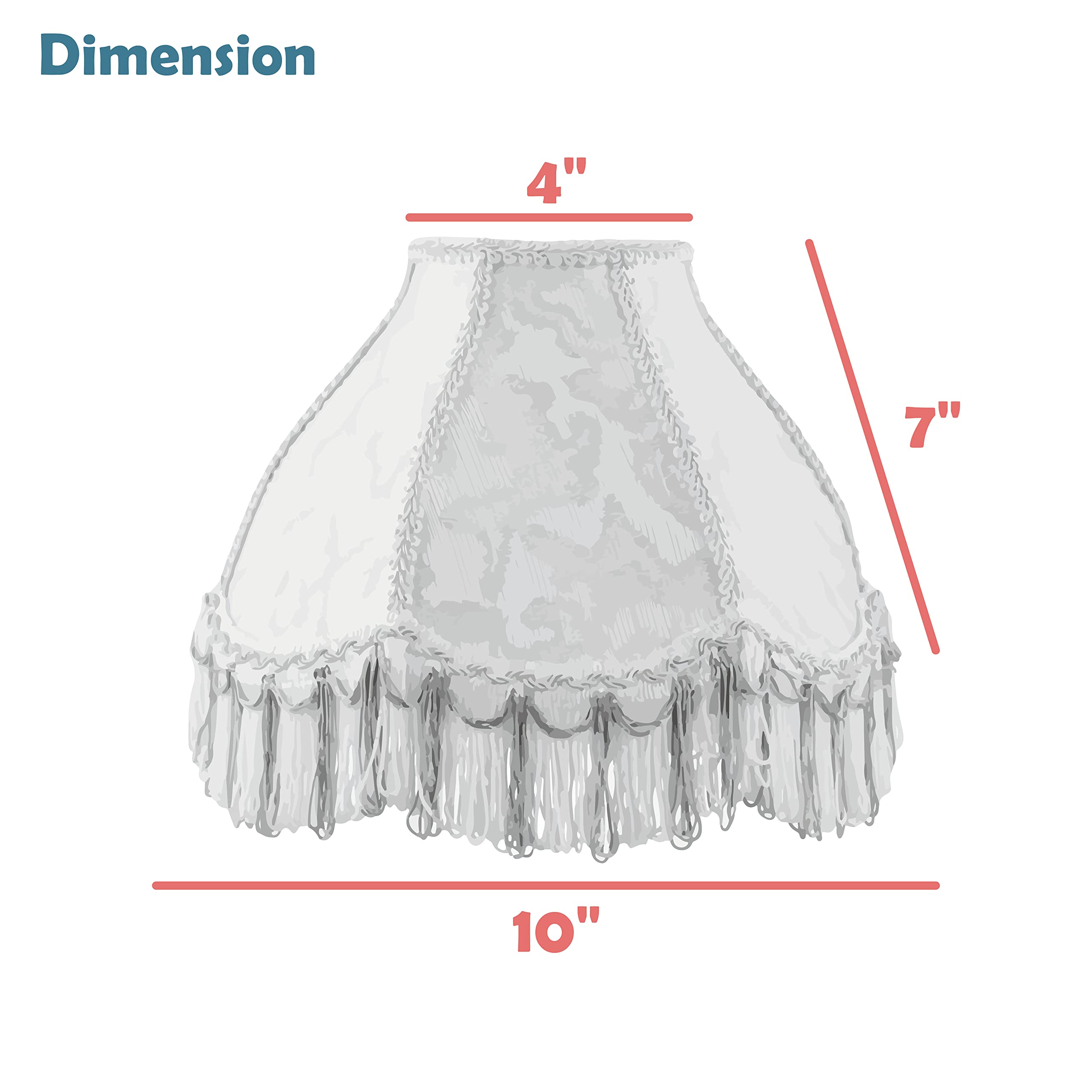 Aspen Creative 55004, Handsewn Scallop Dome Transitional Uno Fringe Lamp Shade, Ivory Jacquard Fabric, 4&quot; Top X 10&quot; Bottom X 7&quot; Height, Slip Uno 33Mm