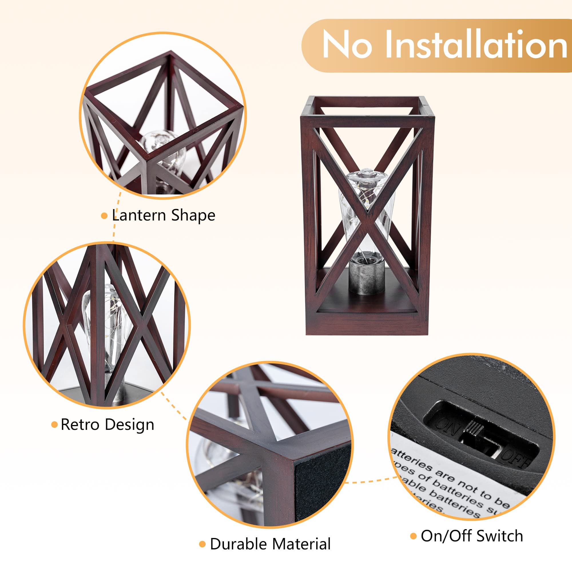 Wingbo 2 Pack Retro Battery Powered Table Lamps, Battery Operated Cordless Lamp Set, Portable Nightlight Decorative Light For Li