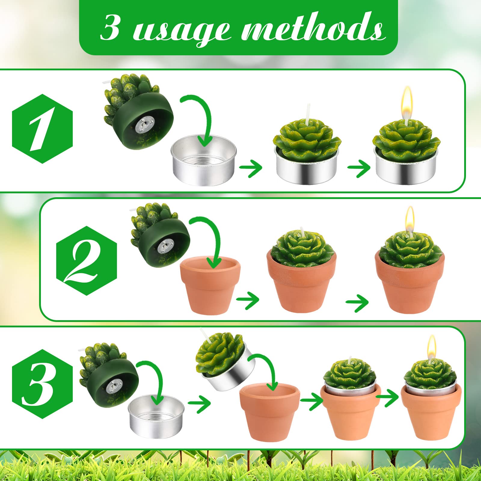 Treela 18 Pcs Succulent Cactus Tealight Candles Handmade Tea Lights Baby Shower Plant Candle Gift With Mini Terracotta Clay Cand
