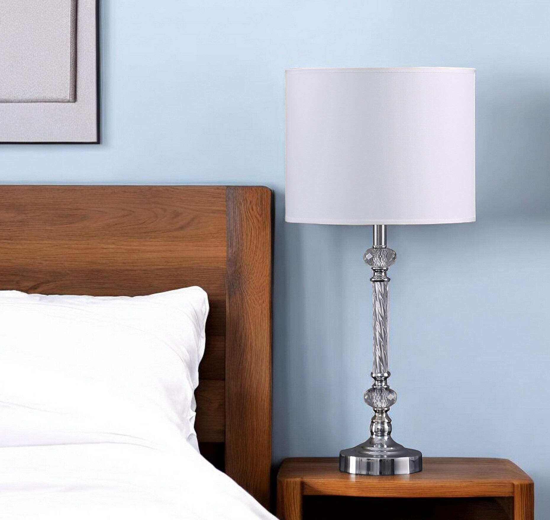 Homeroots 19 Stylish Silver Crystal Metal Table Lamp - Elegant Design, Perfect For Home Decor