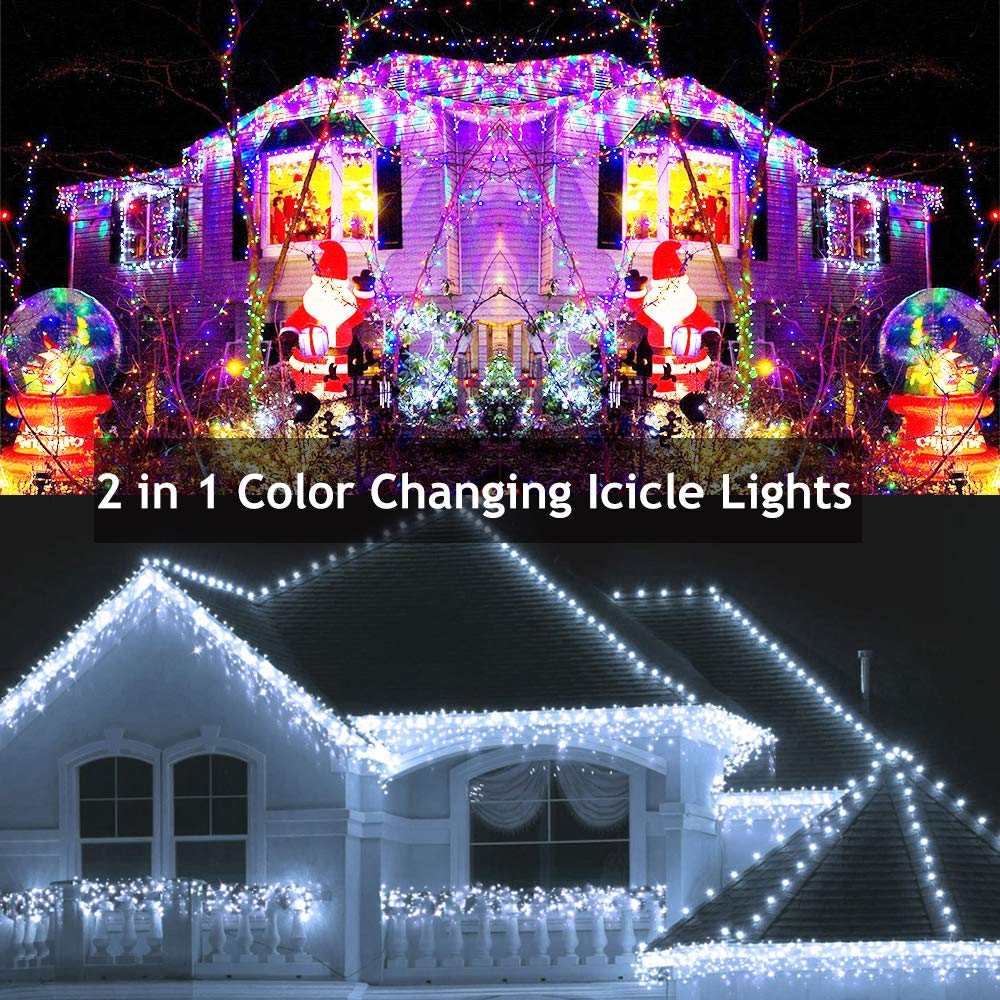 Toodour Icicle Christmas Lights, 360 LED Color Changing, 29.5ft, Remote Control, White & Multicolor, Model JT-EL/FC300V0200-C