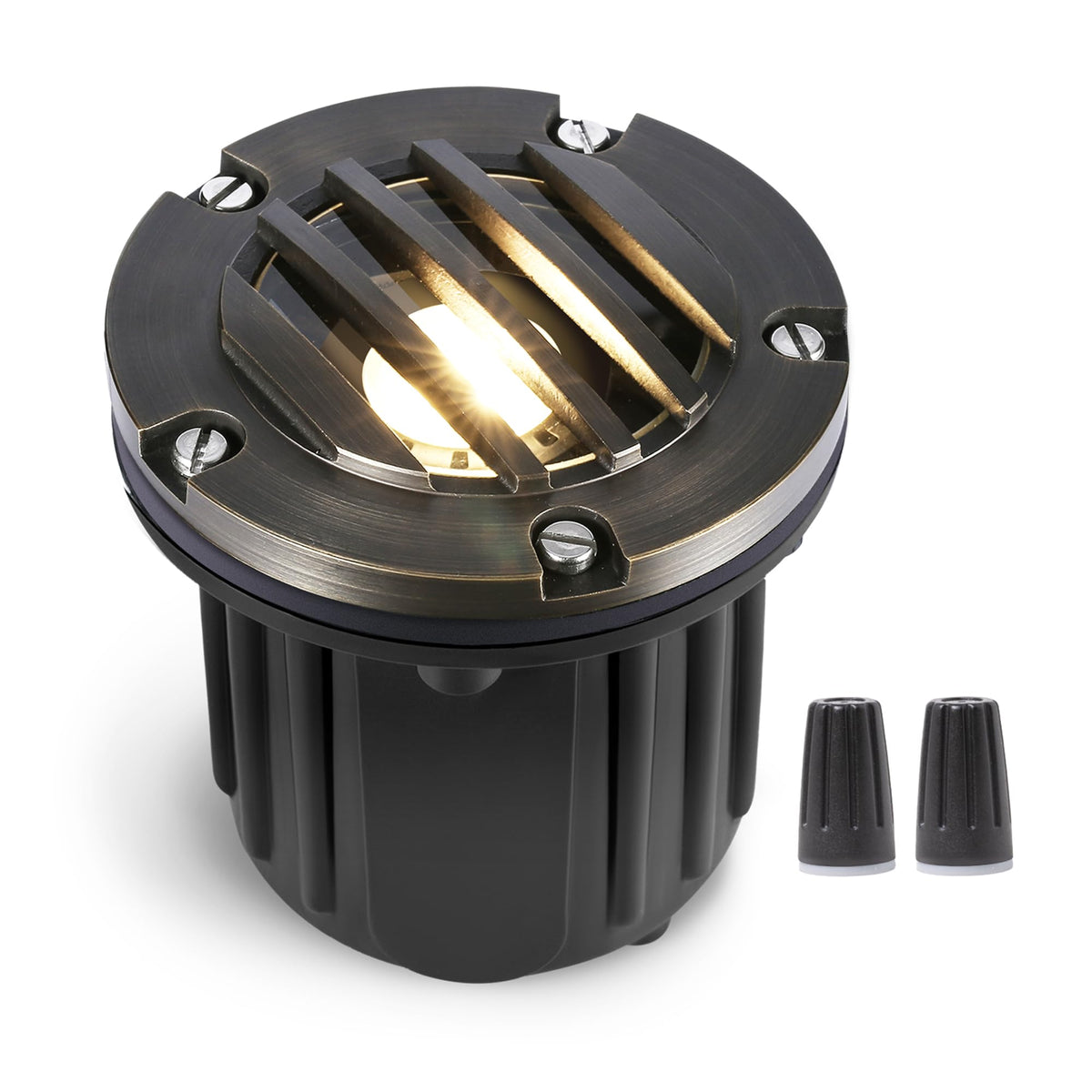 Gardenreet Landscape Well Lights Brass, Led Low Voltage Outdoor In Ground Lights, 12V Waterproof Garden Lights Wired Grated Top