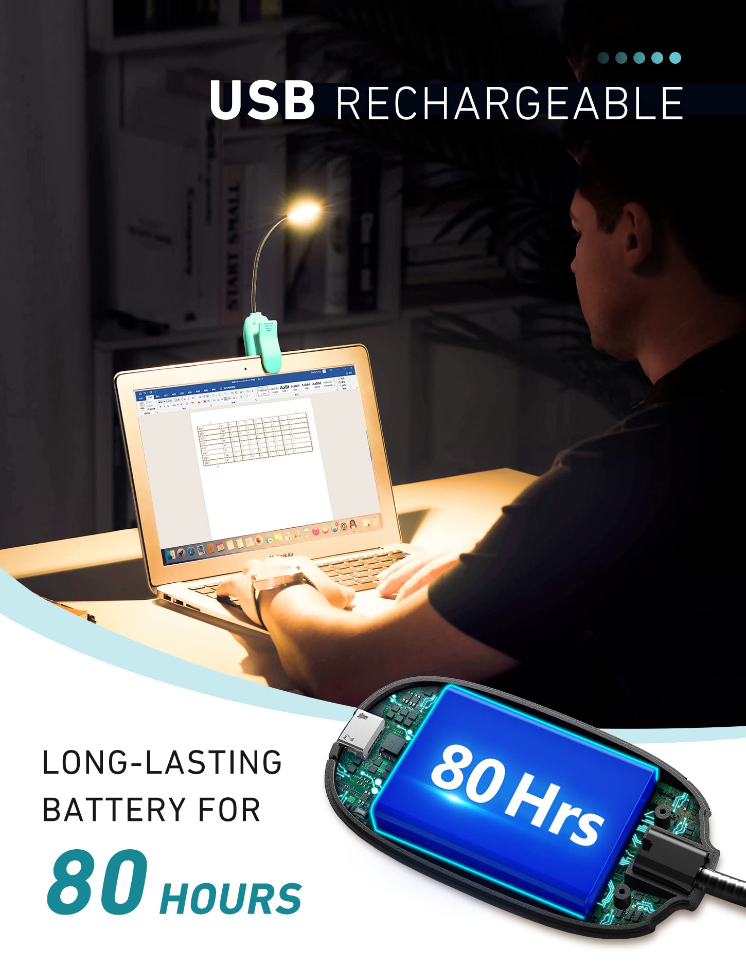 Monotremp Book Lights For Reading At Night In Bed, 80 Hours Runtime Rechargeable Reading Lights For Books In Bed, 3 Brightness L